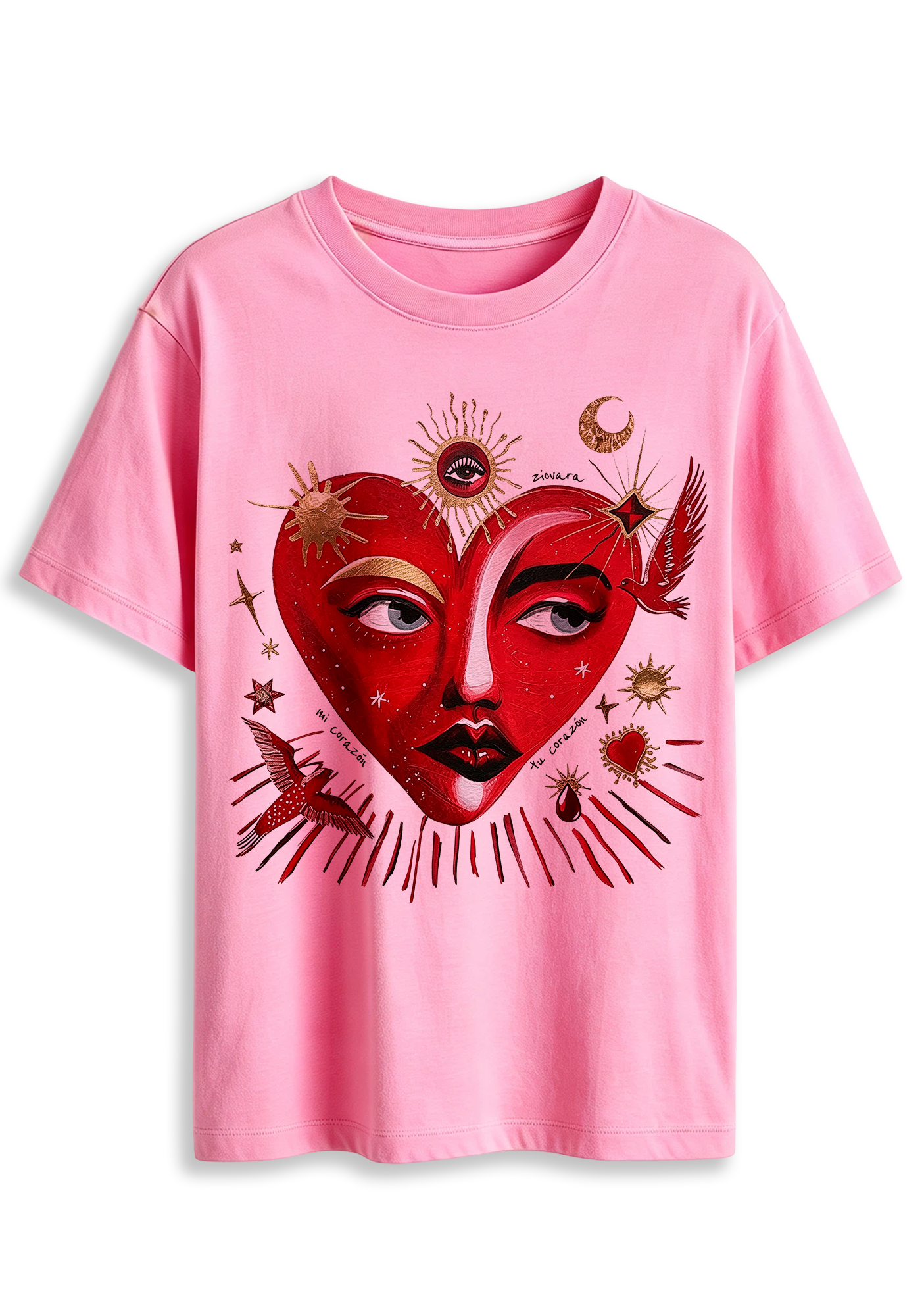 Sun Moon Star Bird Mystical Art Graphic T-Shirt