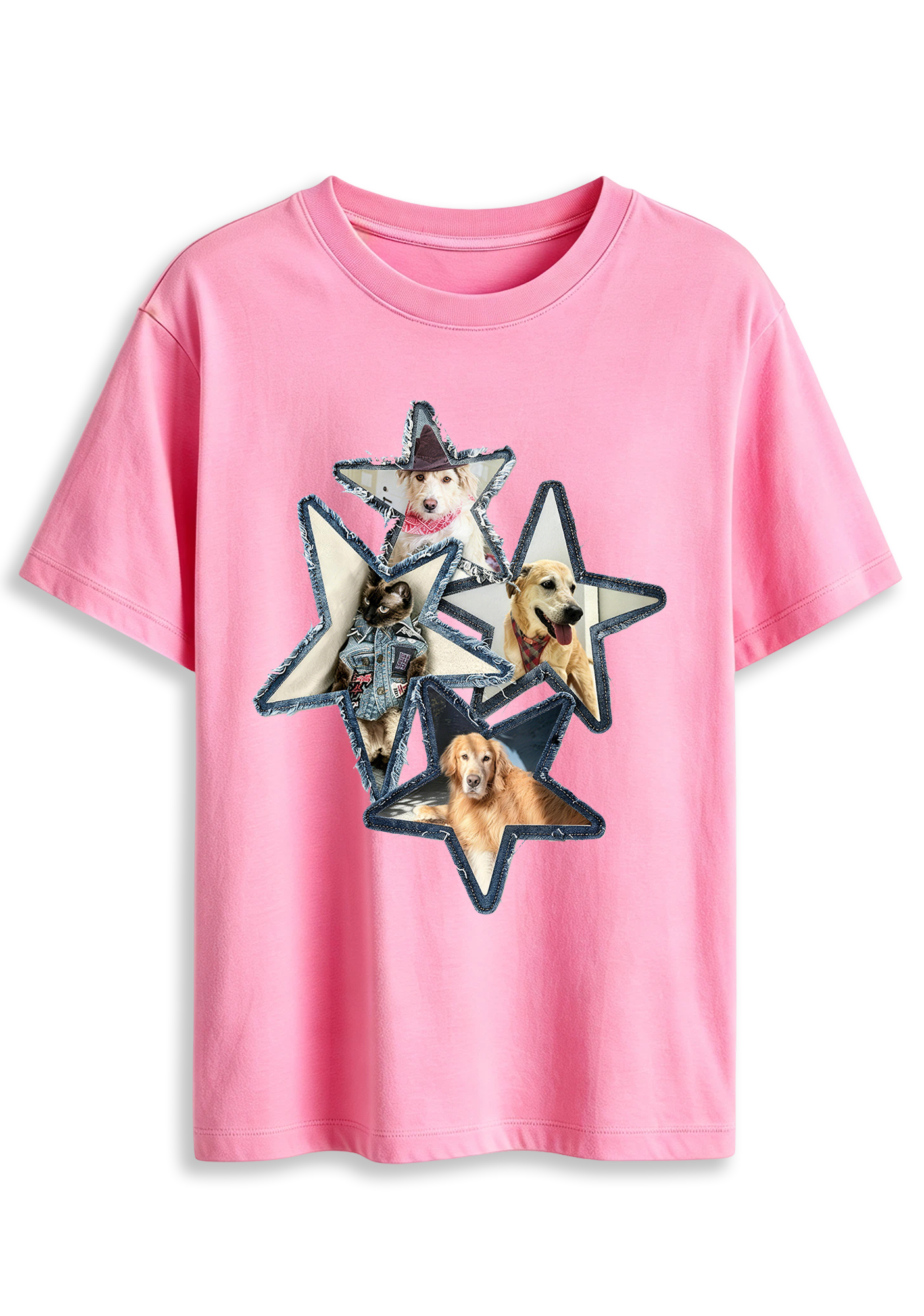 Star Patchwork Pet Dog Cat Cute Animal Graphic T-Shirt