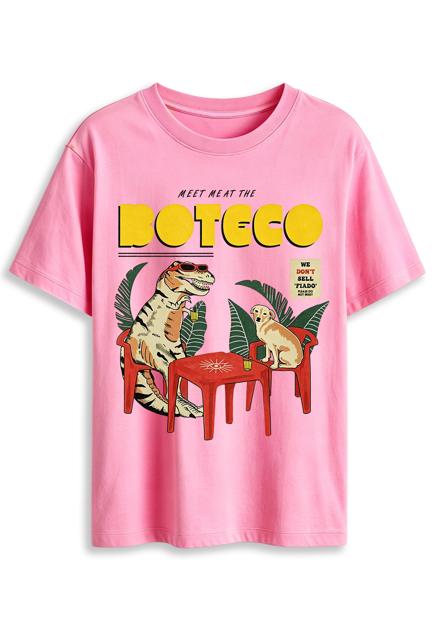 Fun Retro Dinosaur Dog Boteco Tropical Vintage Cartoon Graphic T-Shirt