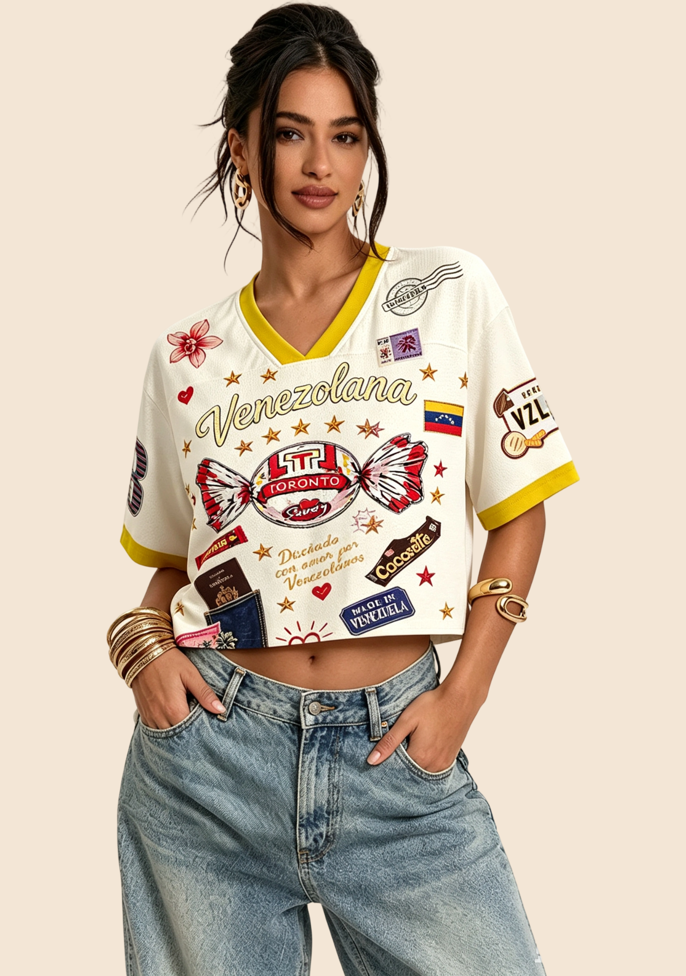 Venezolana Retro Candy Culture Cropped Jersey Shirt