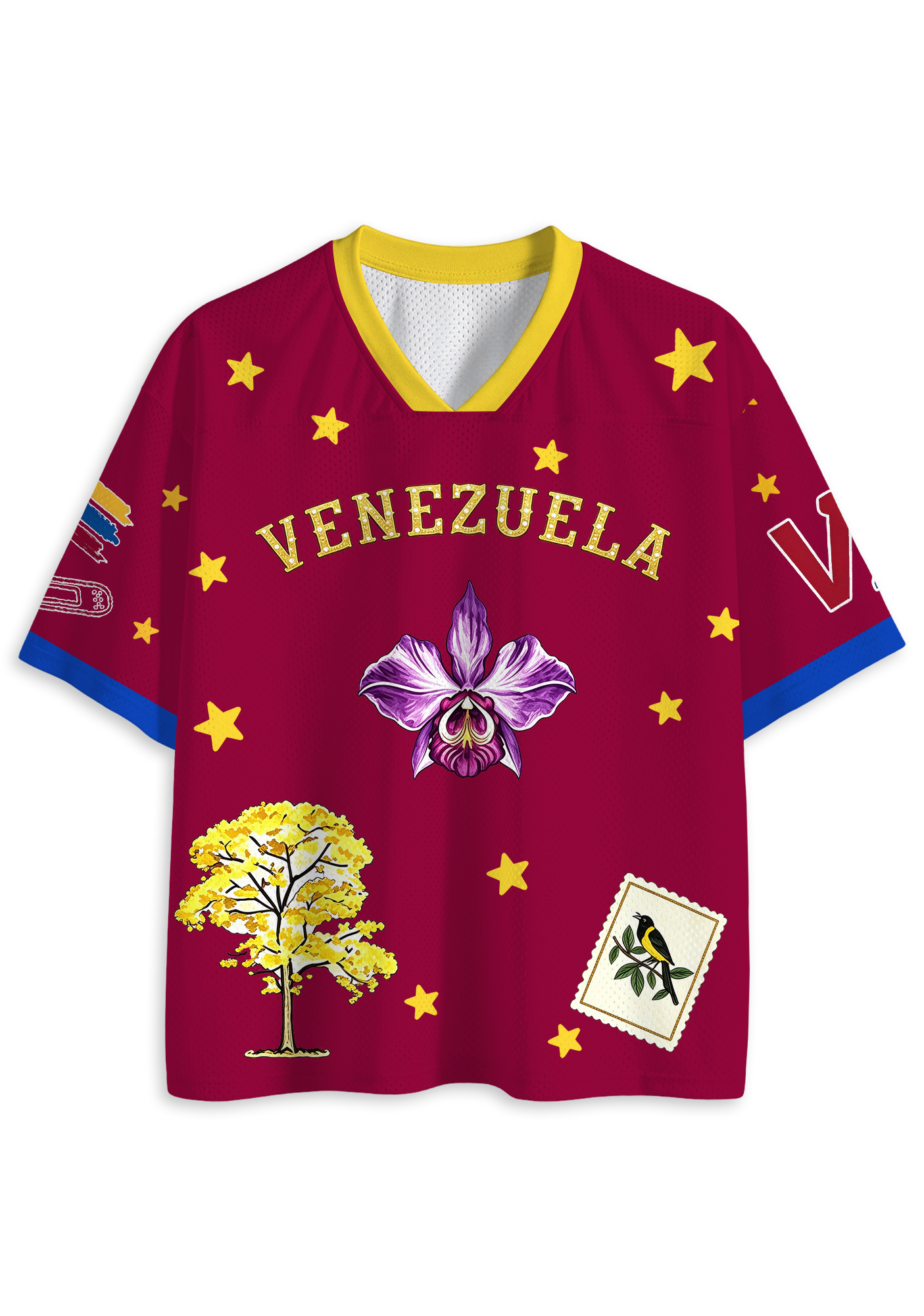 Venezuela Orchid Star Print Mesh Jersey Shirt