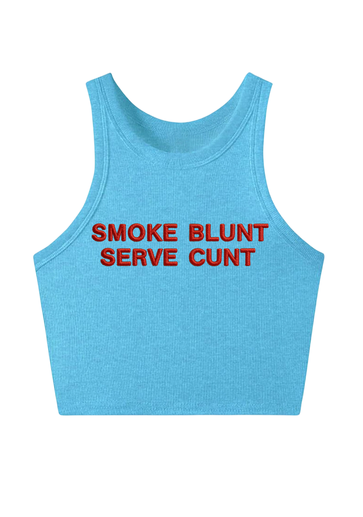 Smoke Blunt Serve Cunt Embroidery Y2K Crop Tank Top