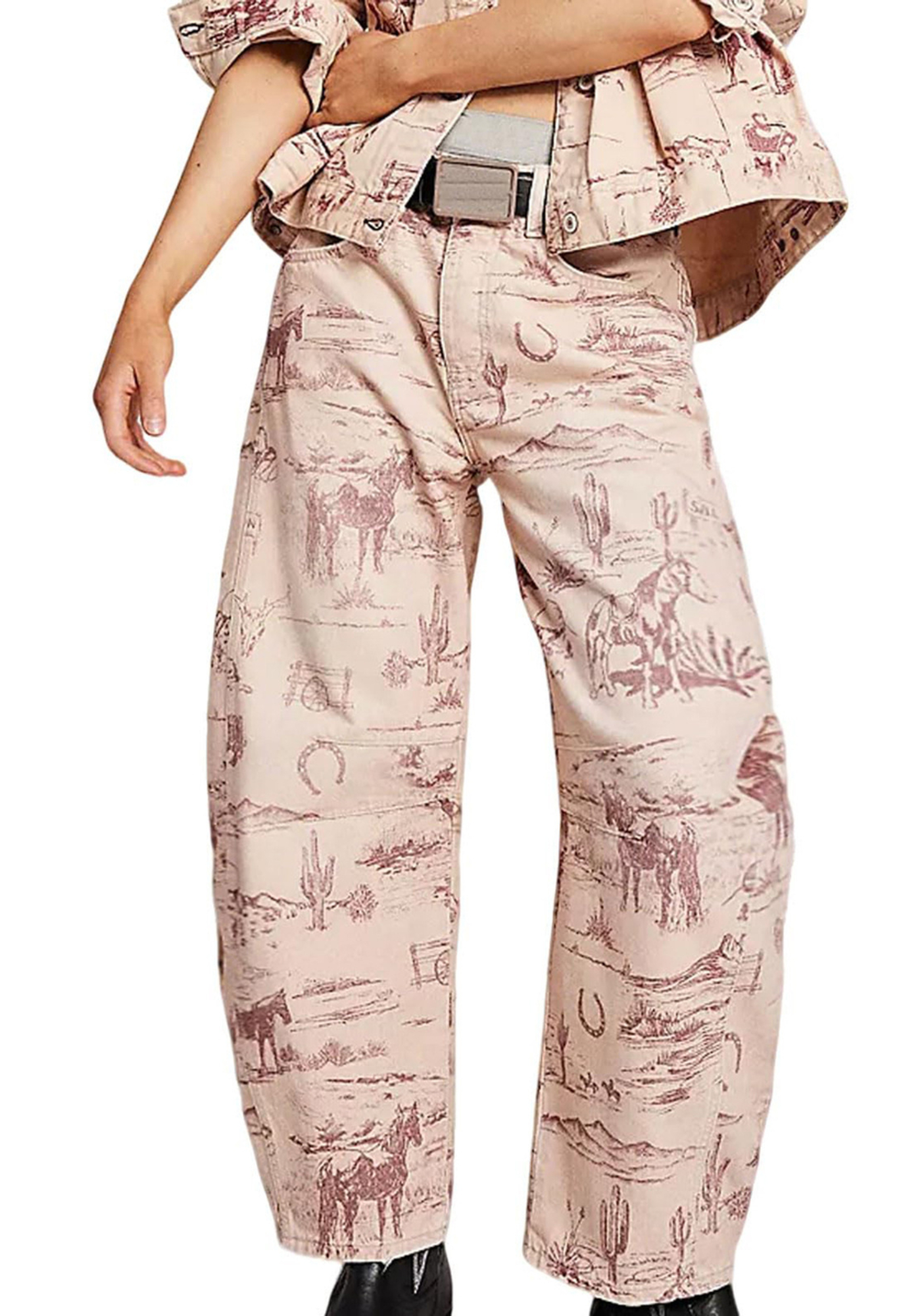Women's Printed High-Waisted Loose-Fit Straight-Leg Casual Trousers