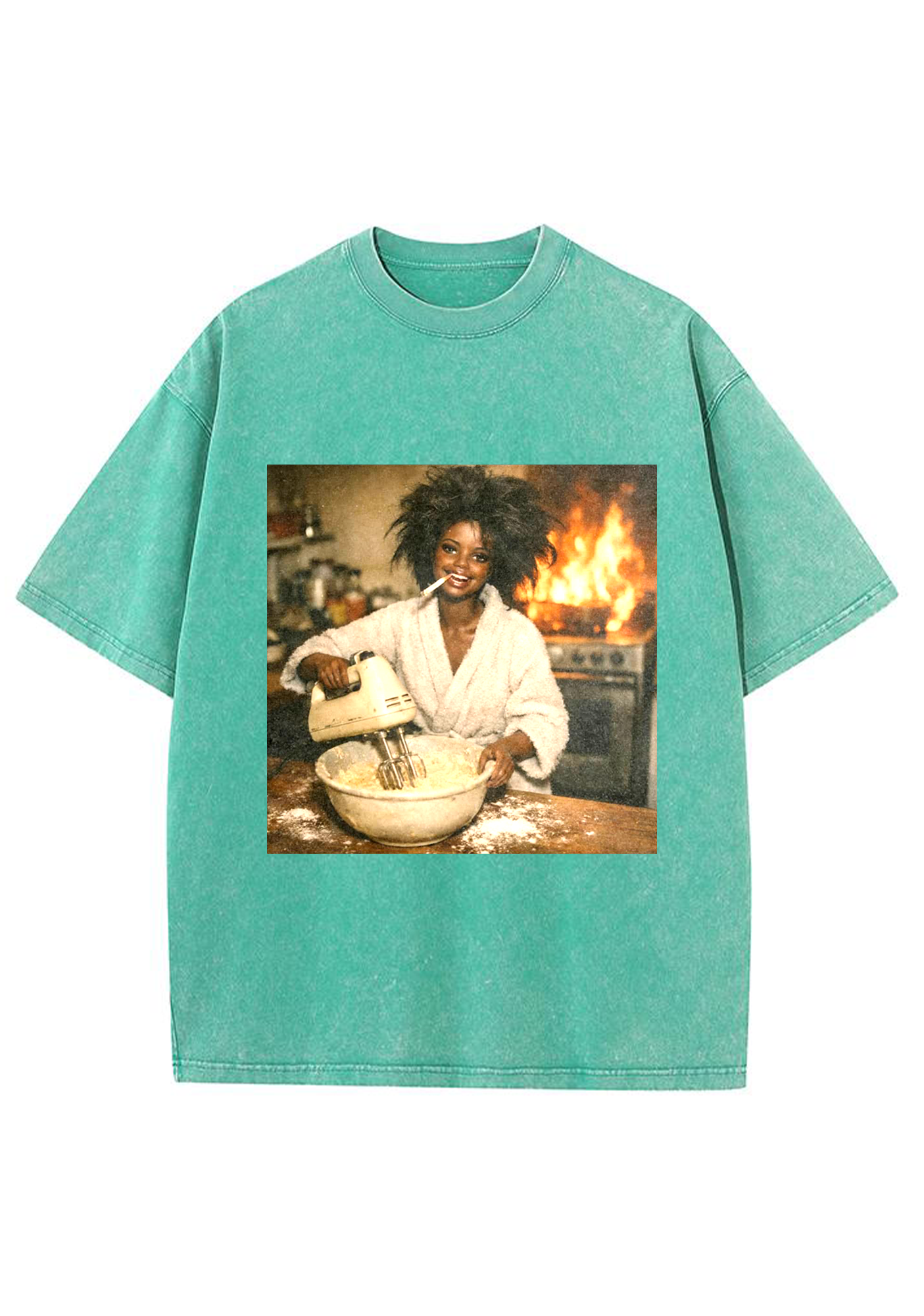 Fire Baker Funny Print Y2K Washed Tee