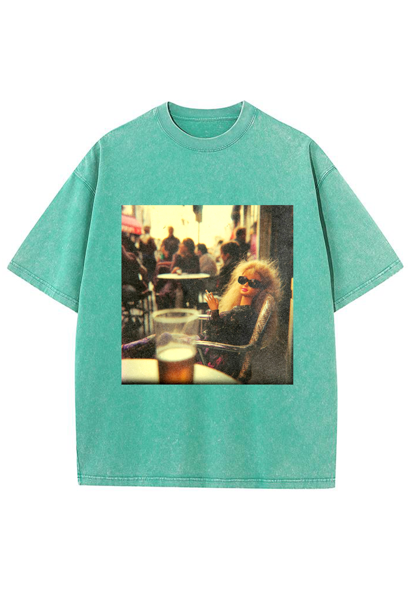 Retro Film Grain European Cafe Barbie Cool Washed Tee
