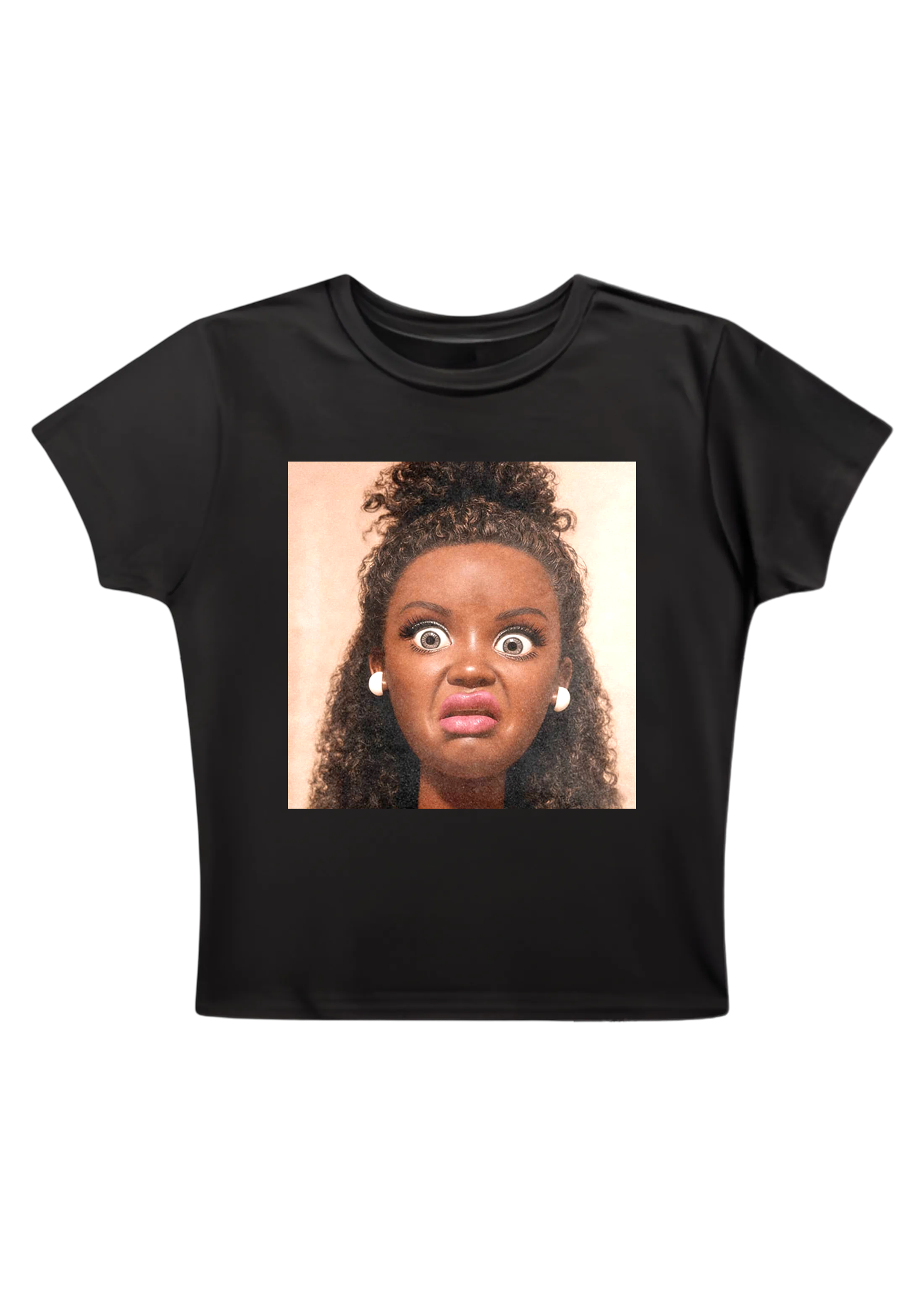 Shocked Face Doll Funny Y2K Baby Tee