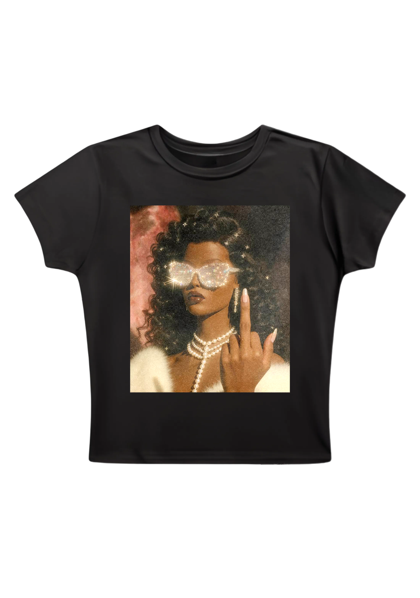 Diamond Shades Middle Finger Y2K Baby Tee