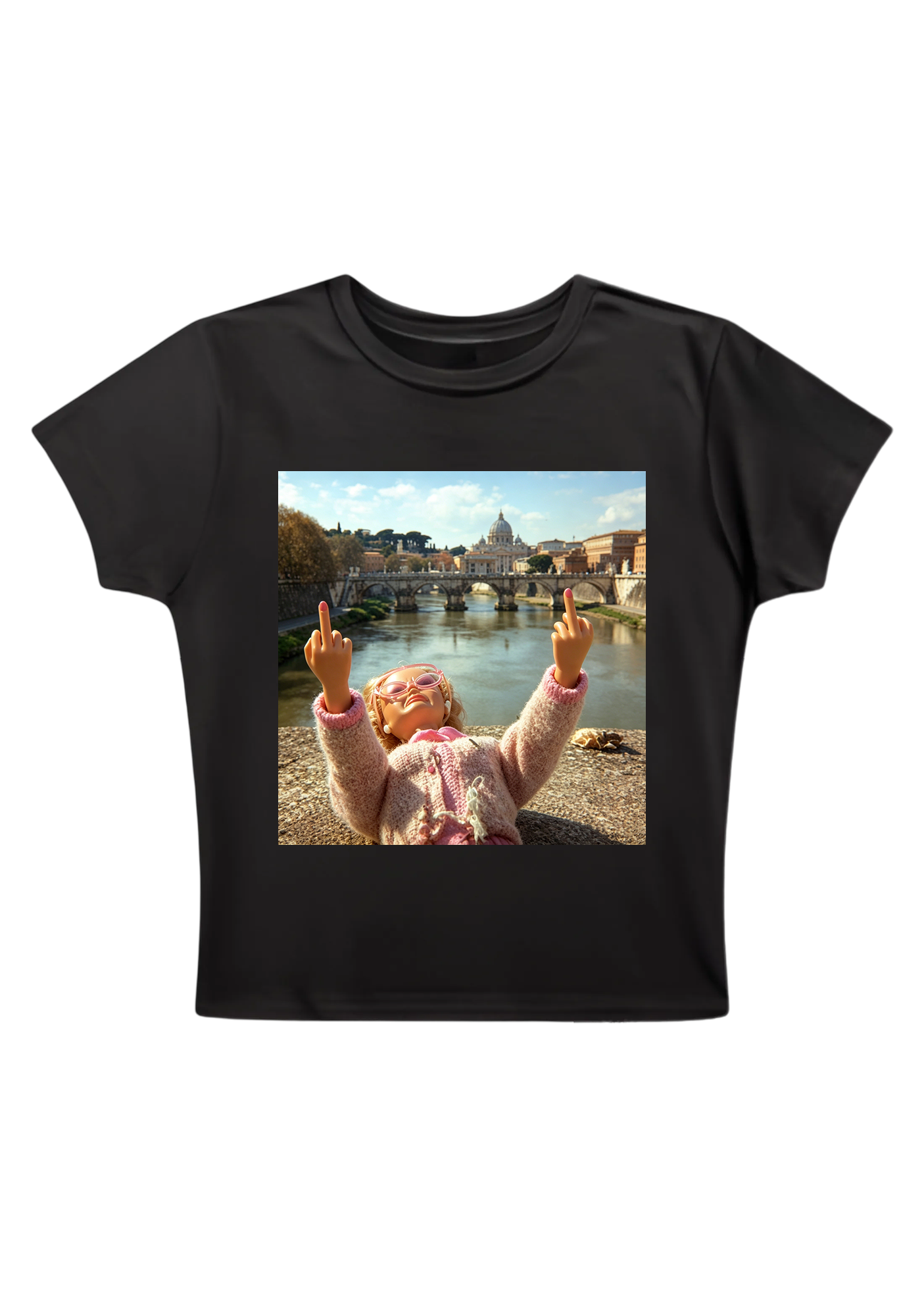 Rome Barbie Double Middle Finger Y2K Baby Tee