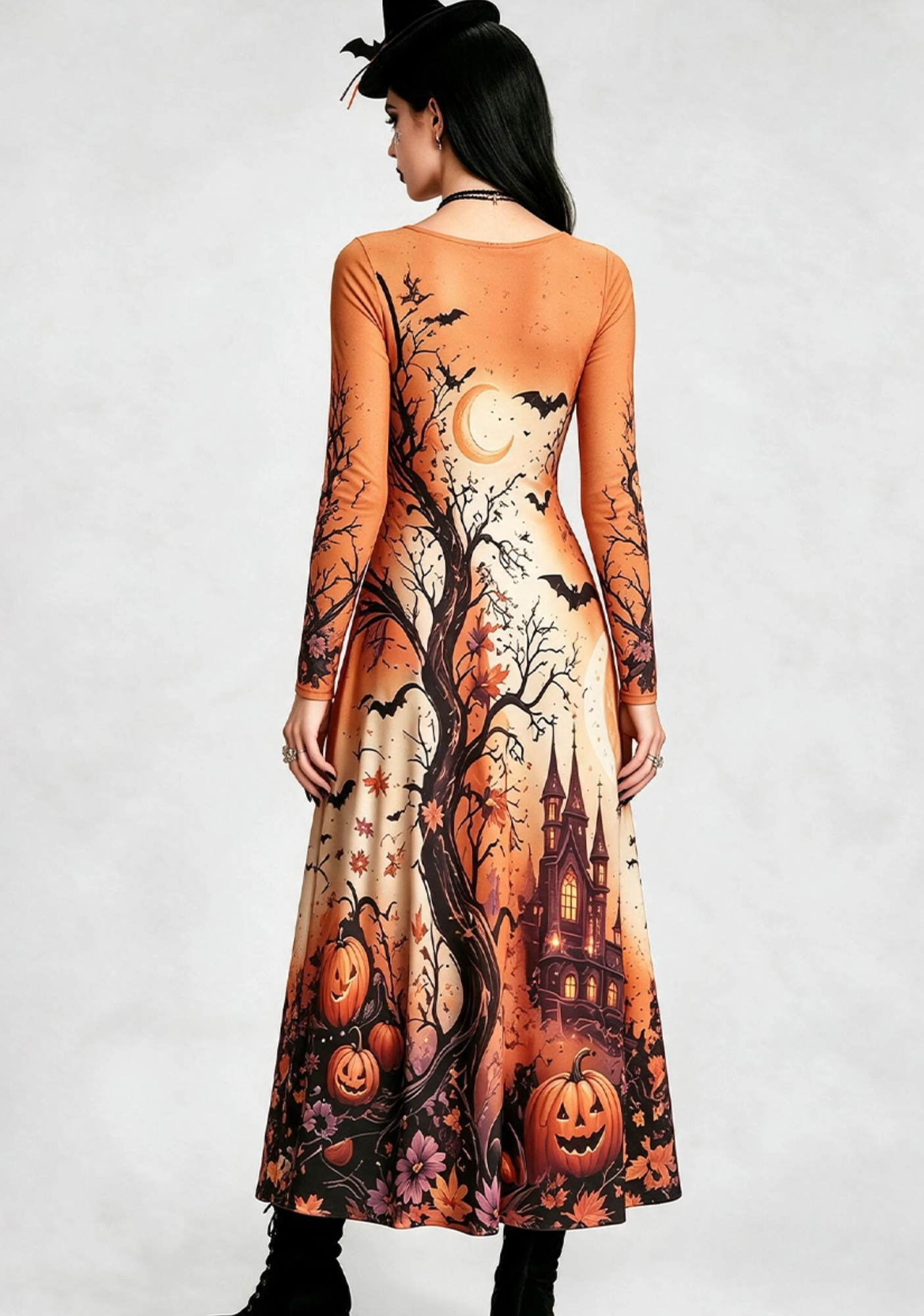 Spooky Pumpkin Castle Halloween Maxi Dress