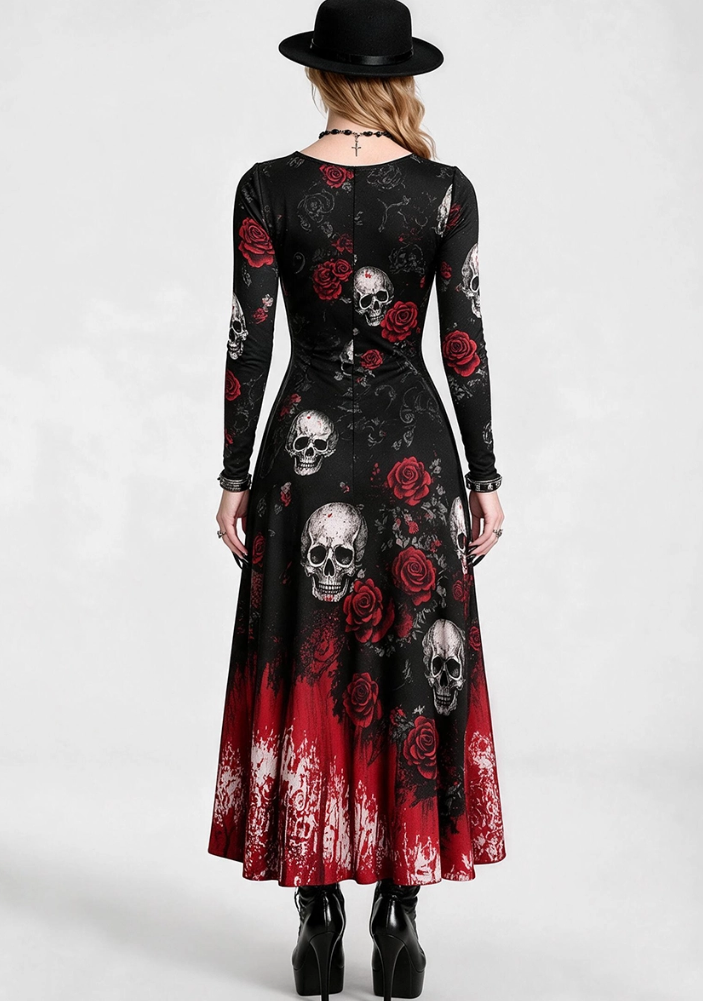 Skull & Red Rose Gothic Maxi Dress