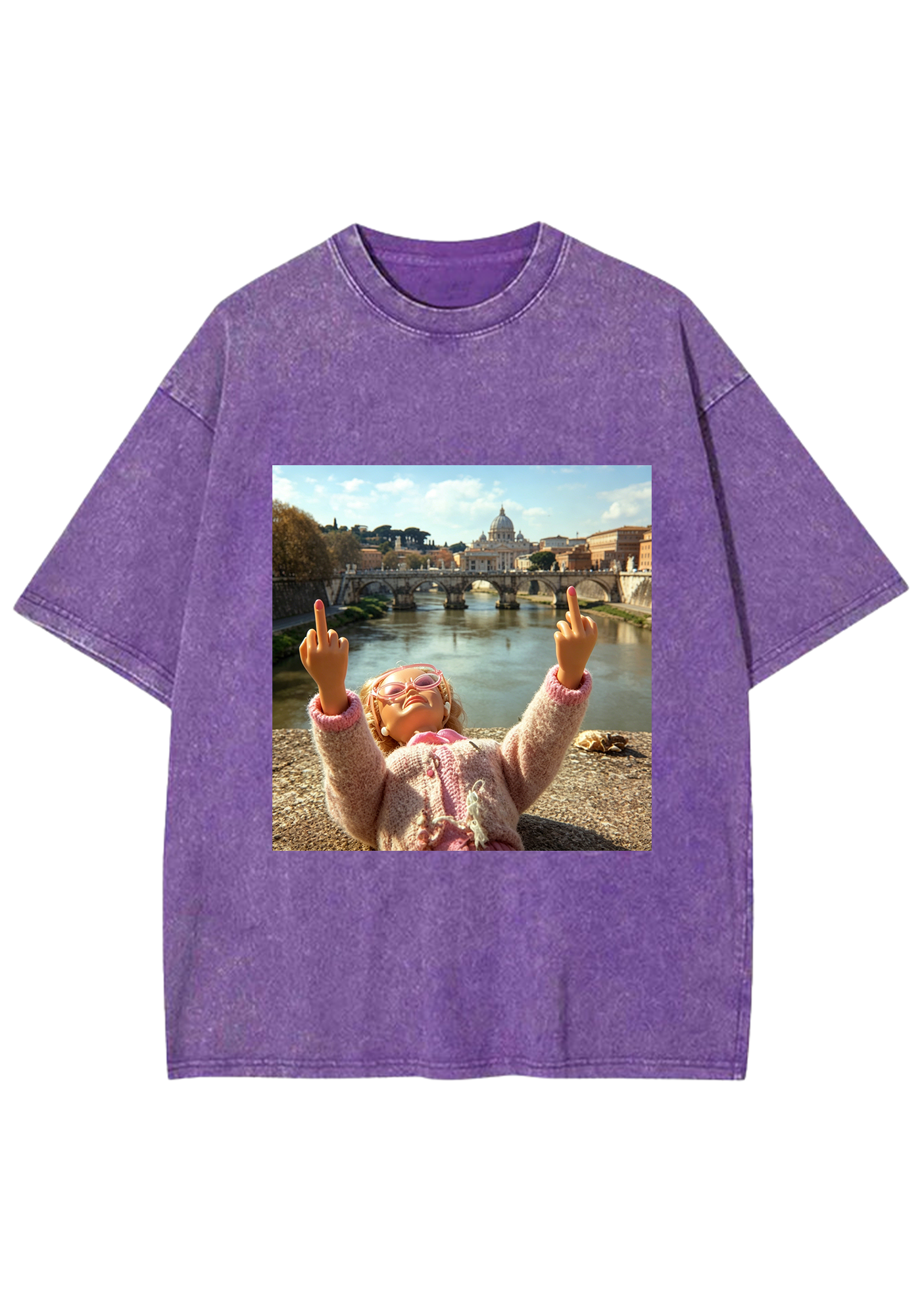 Double Middle Finger Barbie in Rome Washed T-Shirt