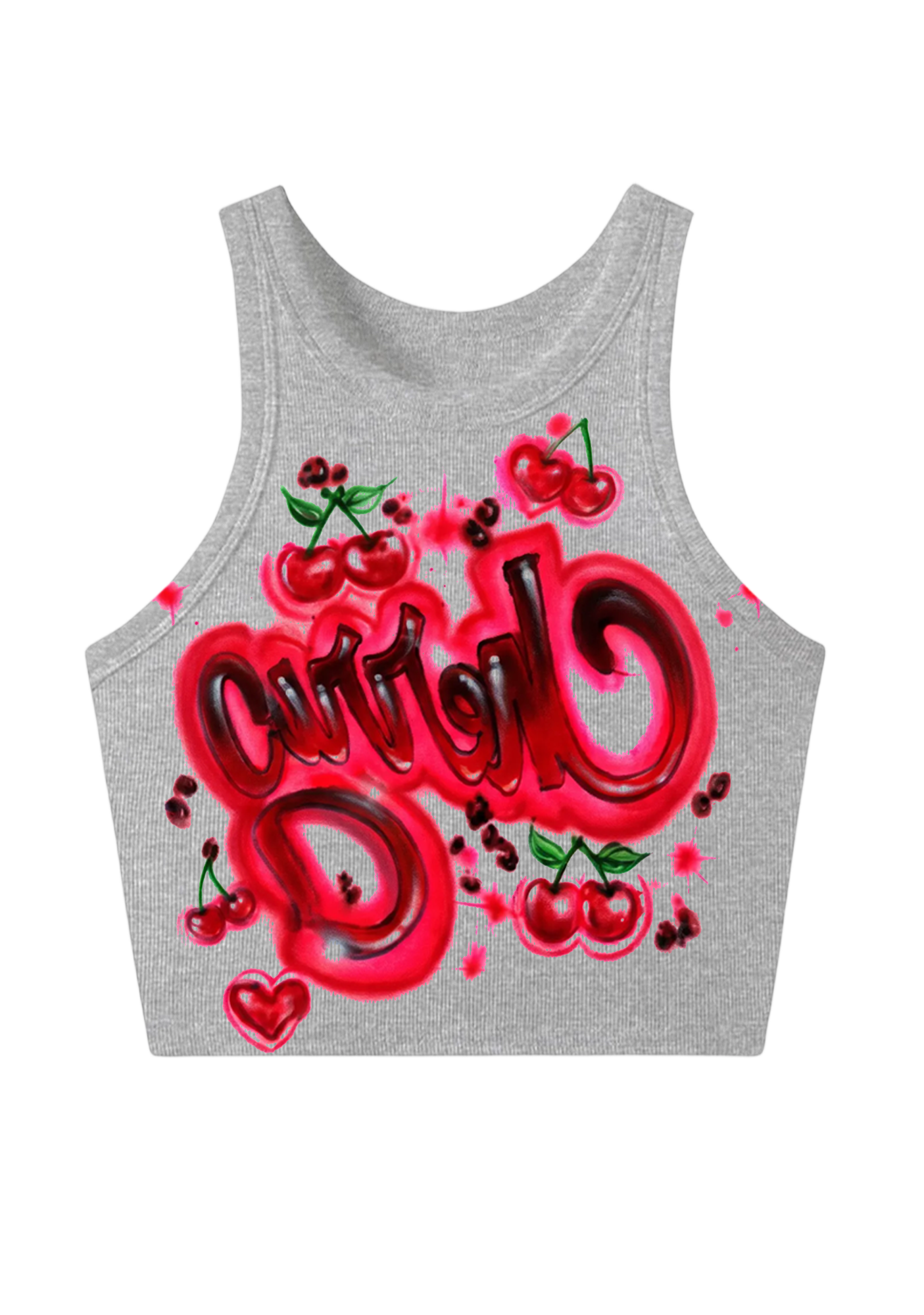 Graffiti Cherry Curvy D Bright Y2K Crop Tank Top