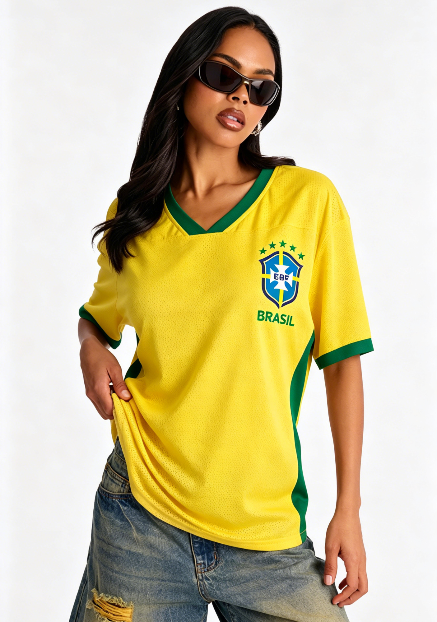 Brasil Sunburst Yellow Retro Football Mesh Jersey Shirts