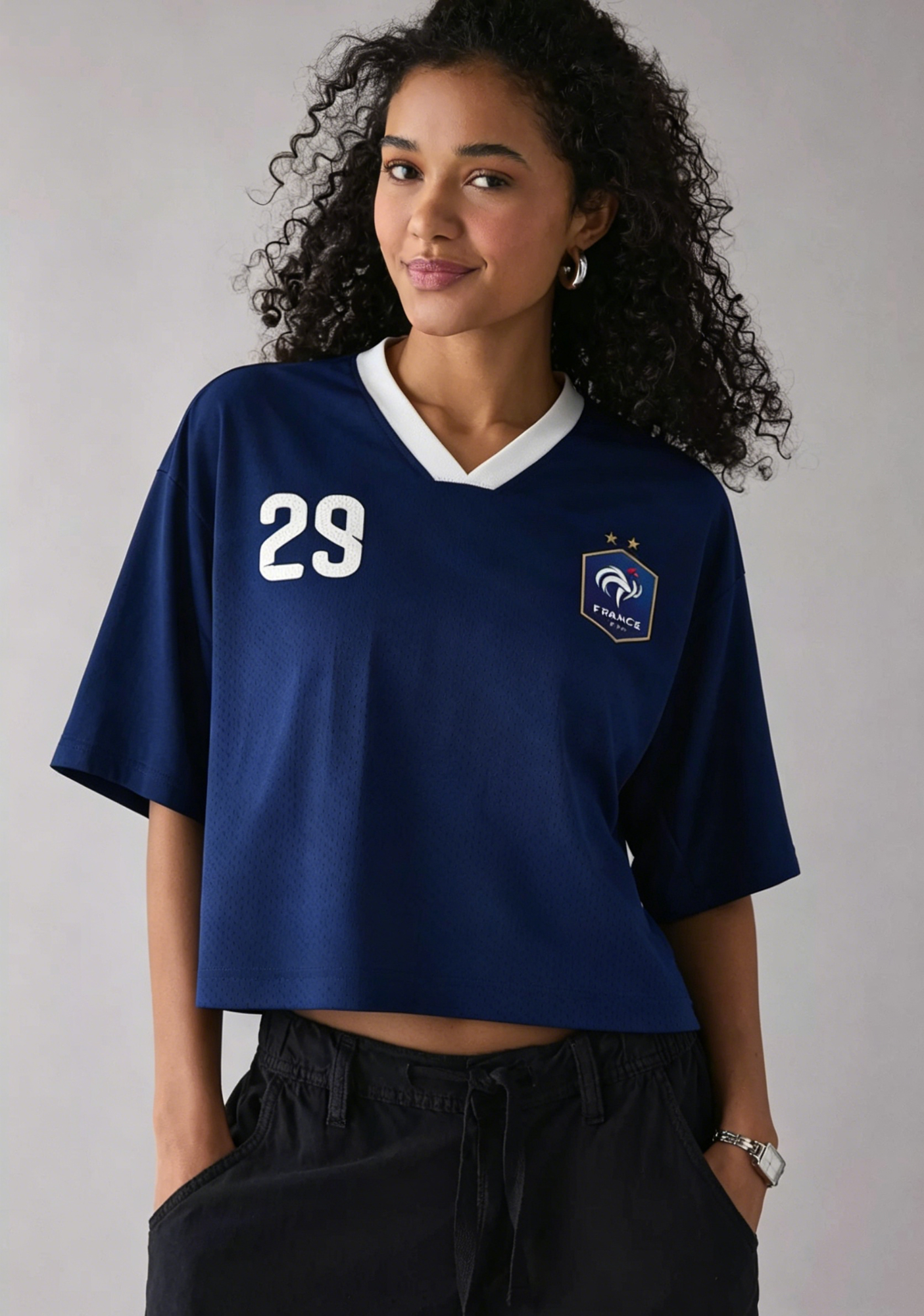 Score Big in This France-Inspired Cropped Mesh Jersey Shirt