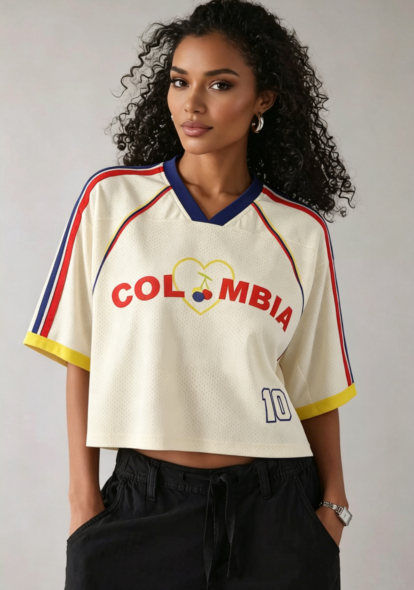 Colombia Cherry Heart #10 Cropped Mesh Jersey Shirt
