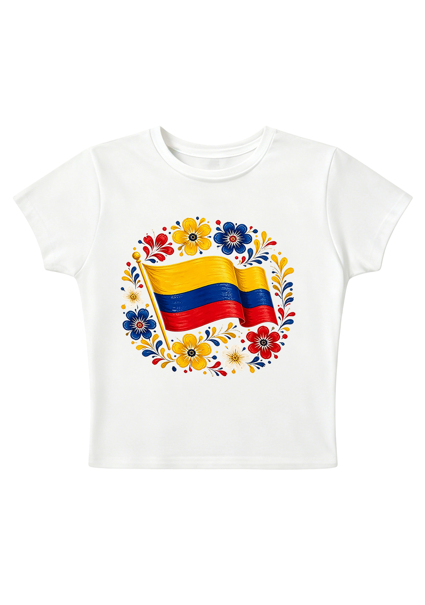 Colombian Flag Folk Art Floral Y2K Baby Tee