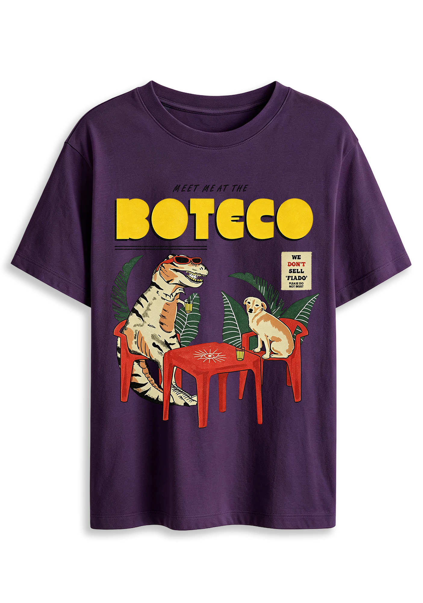 Fun Retro Dinosaur Dog Boteco Tropical Vintage Cartoon Graphic T-Shirt