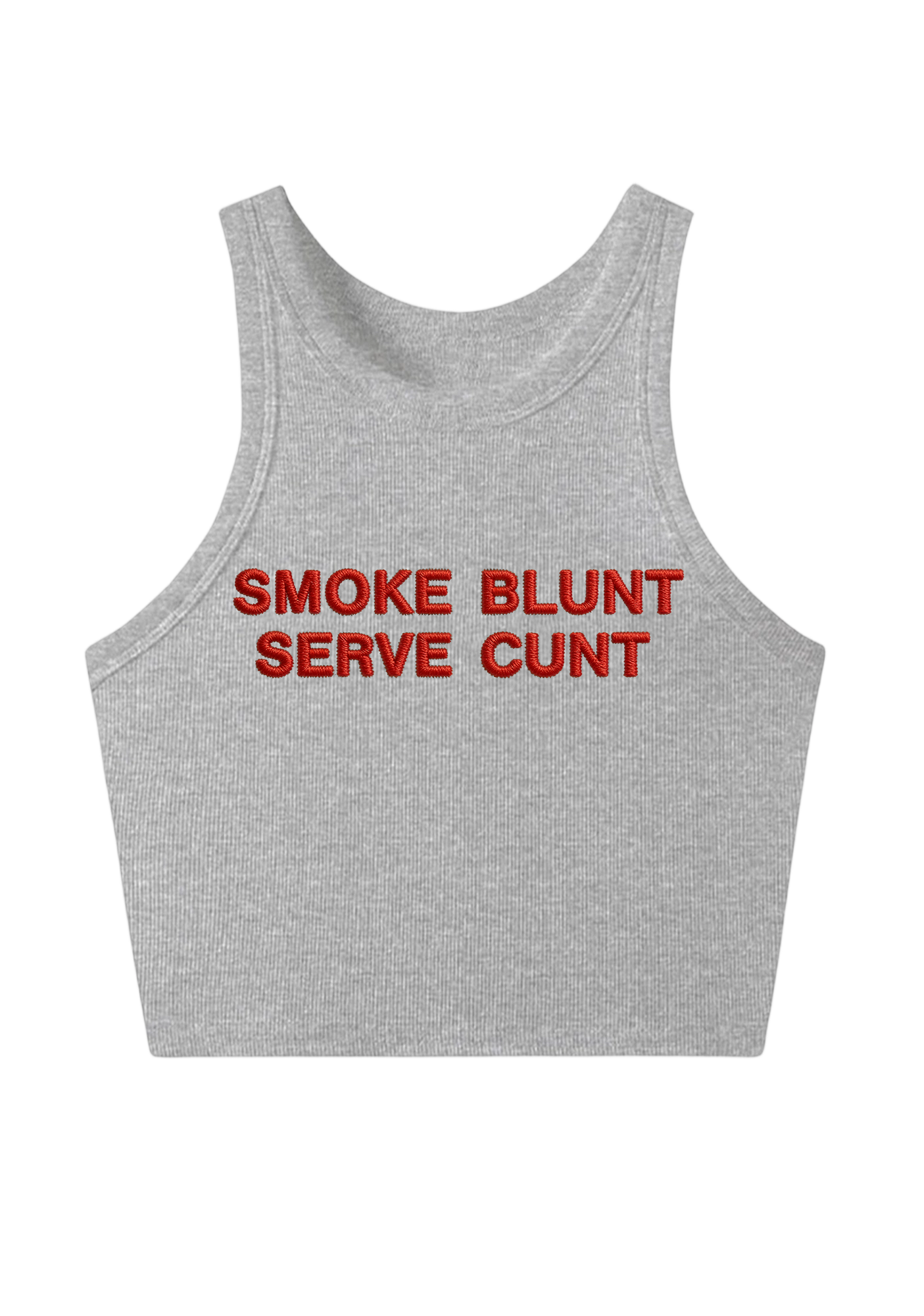 Smoke Blunt Serve Cunt Embroidery Y2K Crop Tank Top