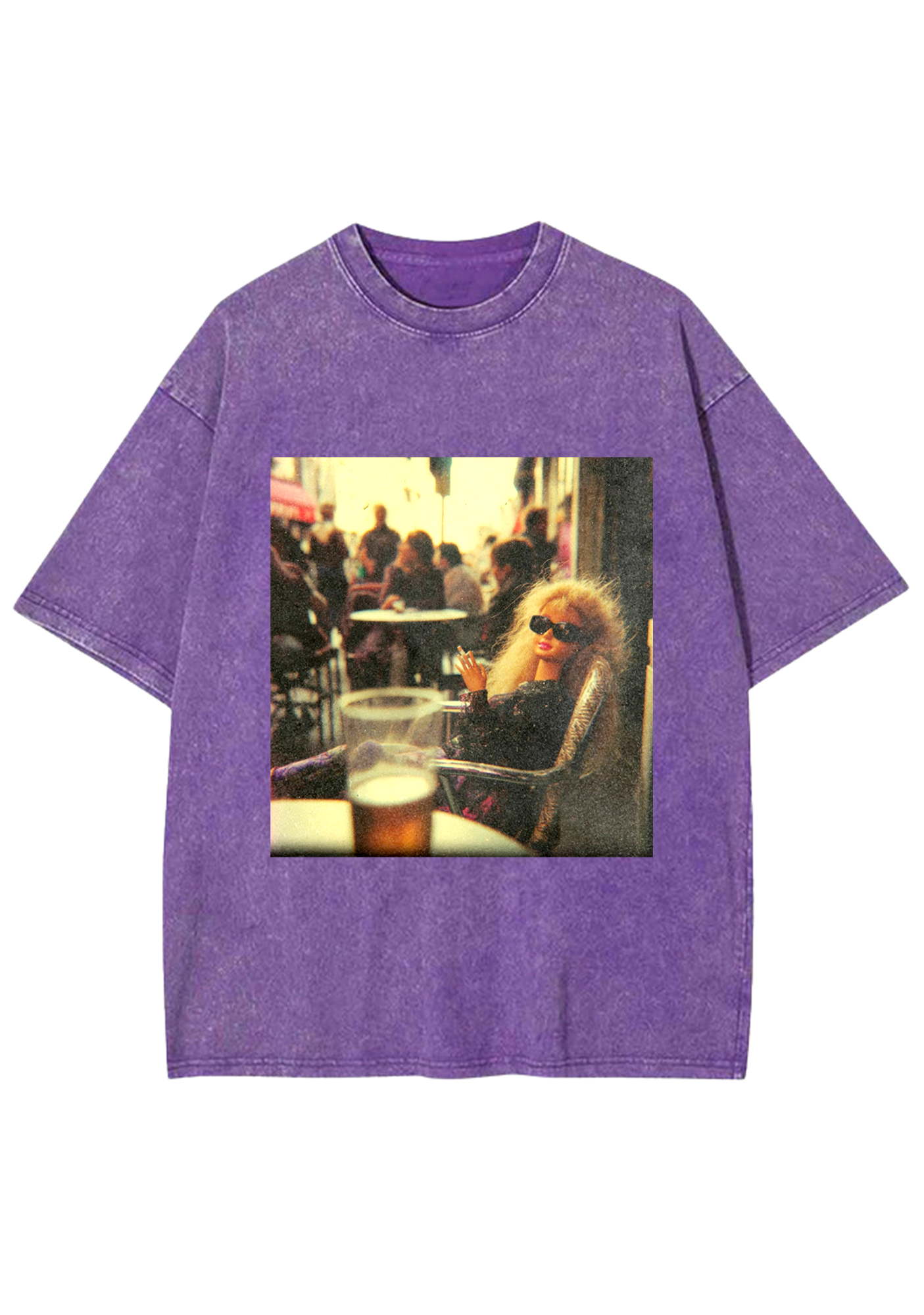 Retro Film Grain European Cafe Barbie Cool Washed Tee