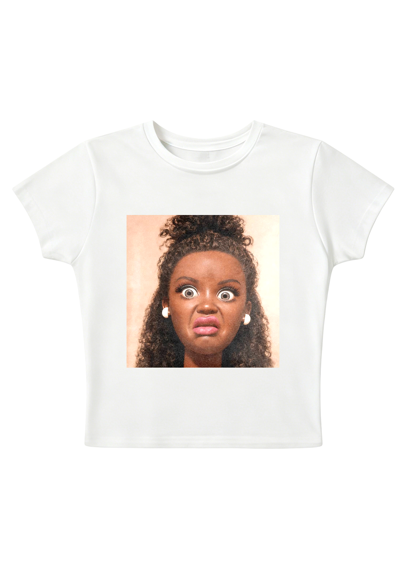 Shocked Face Doll Funny Y2K Baby Tee