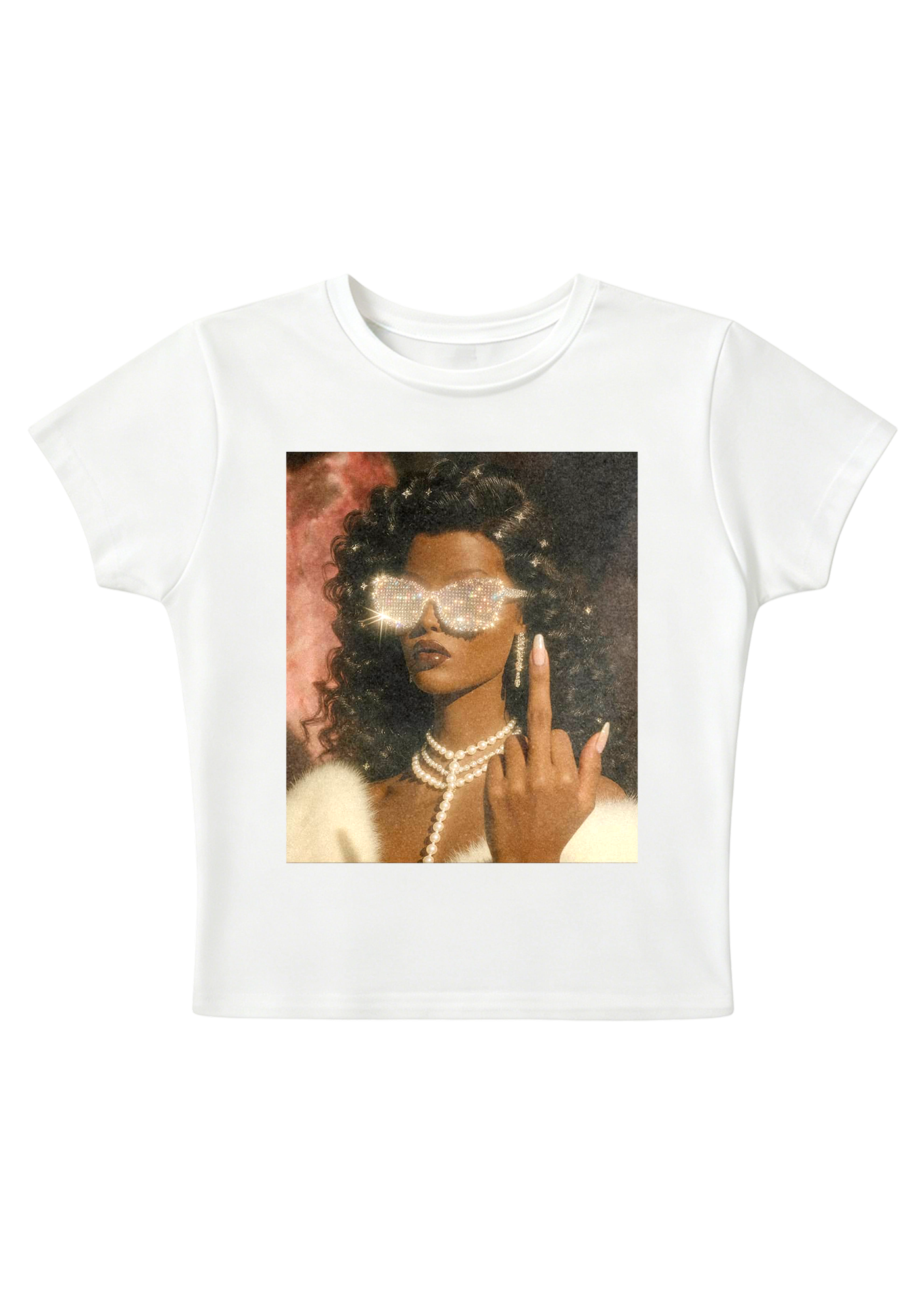 Diamond Shades Middle Finger Y2K Baby Tee
