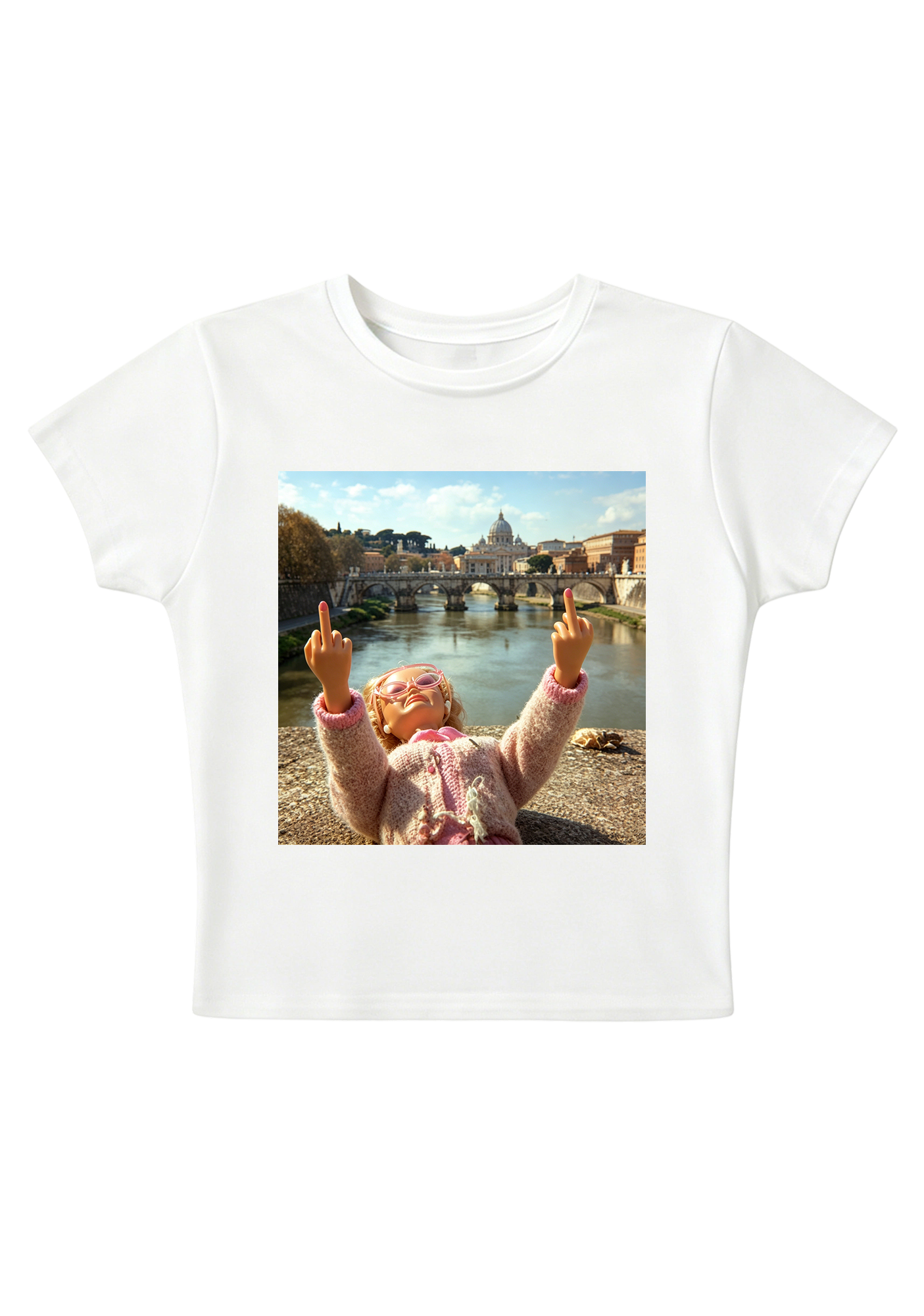 Rome Barbie Double Middle Finger Y2K Baby Tee
