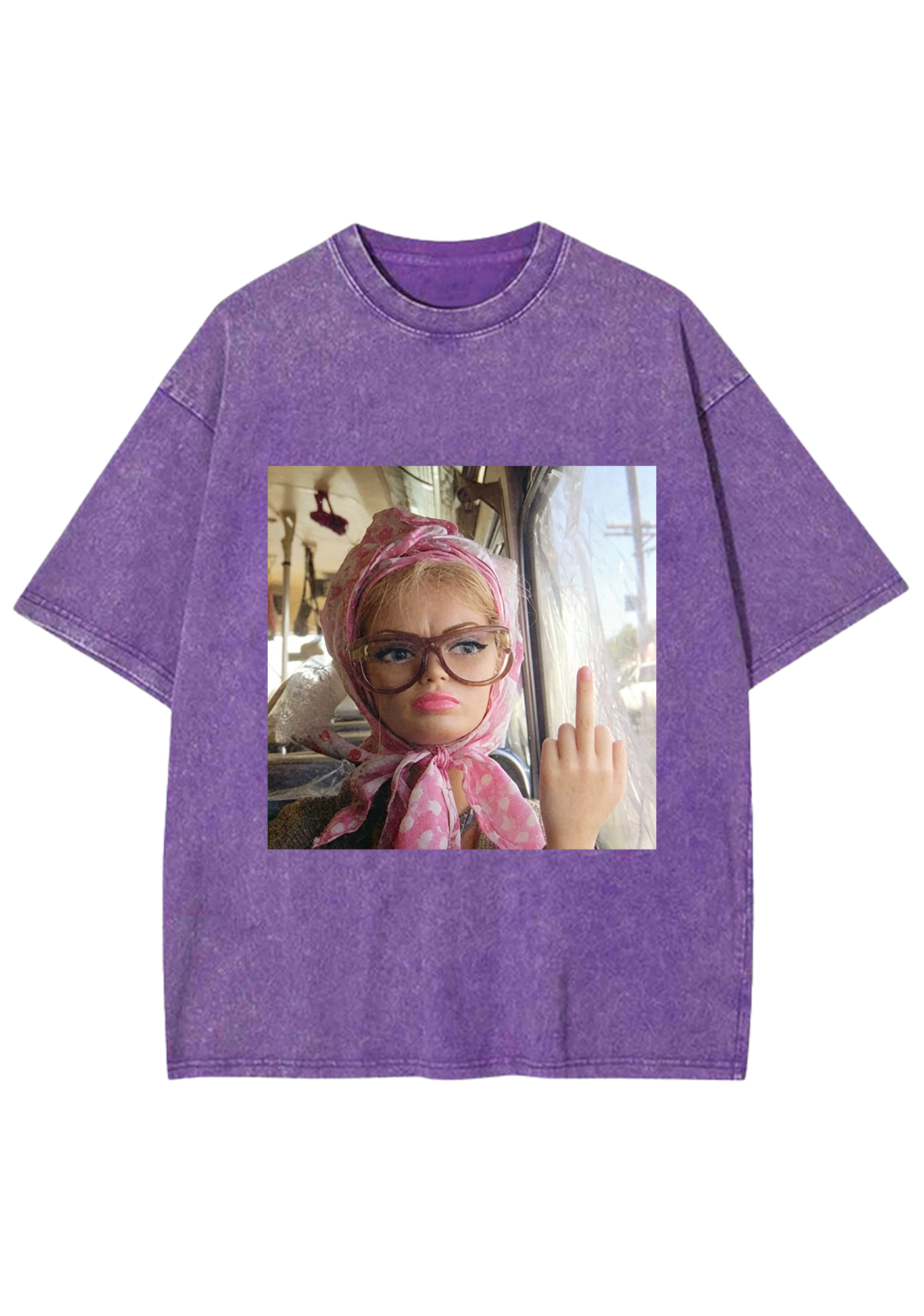 Quirky No Fucks Given Barbie With Glasses Washed Tee
