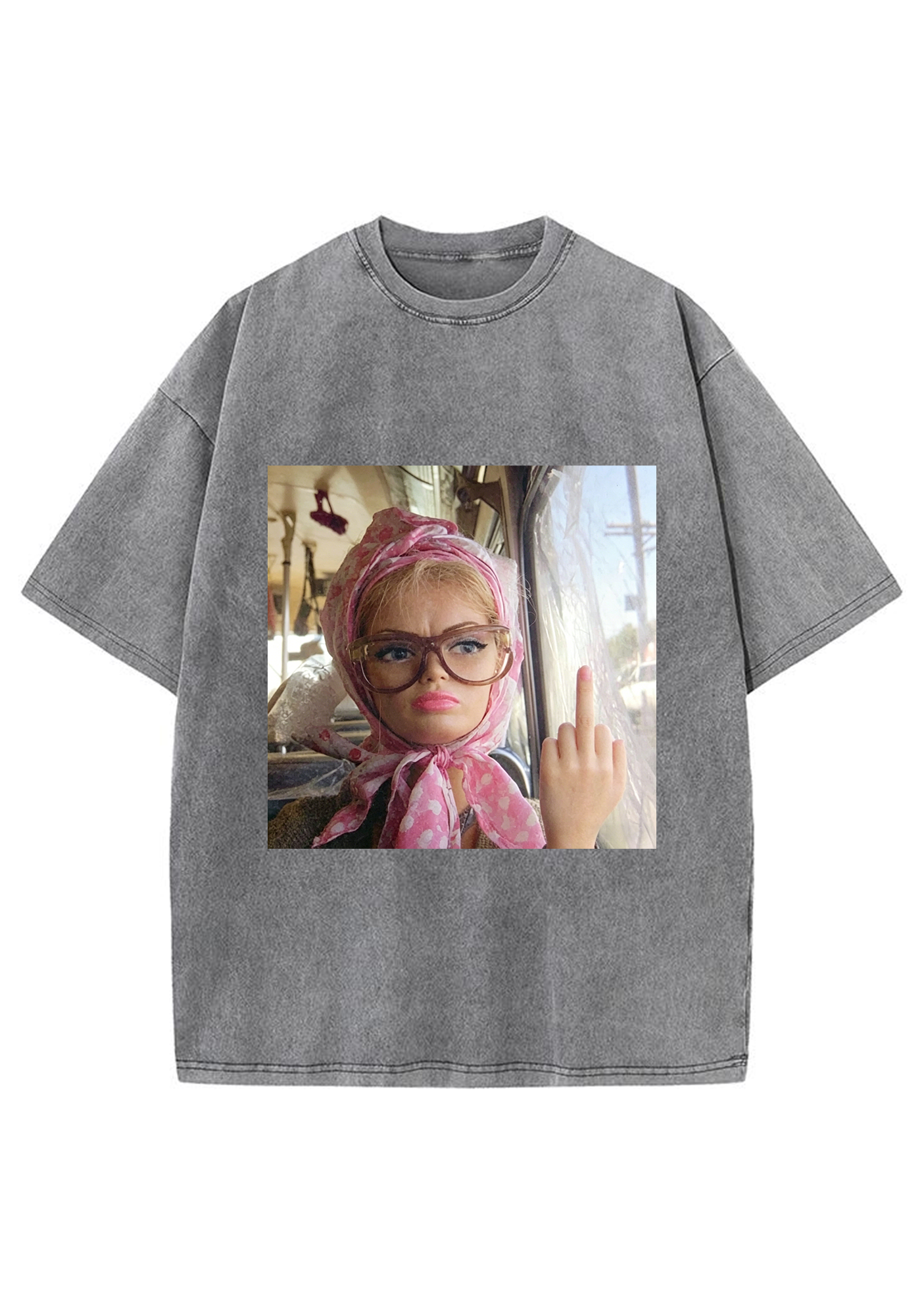 Quirky No Fucks Given Barbie With Glasses Washed Tee