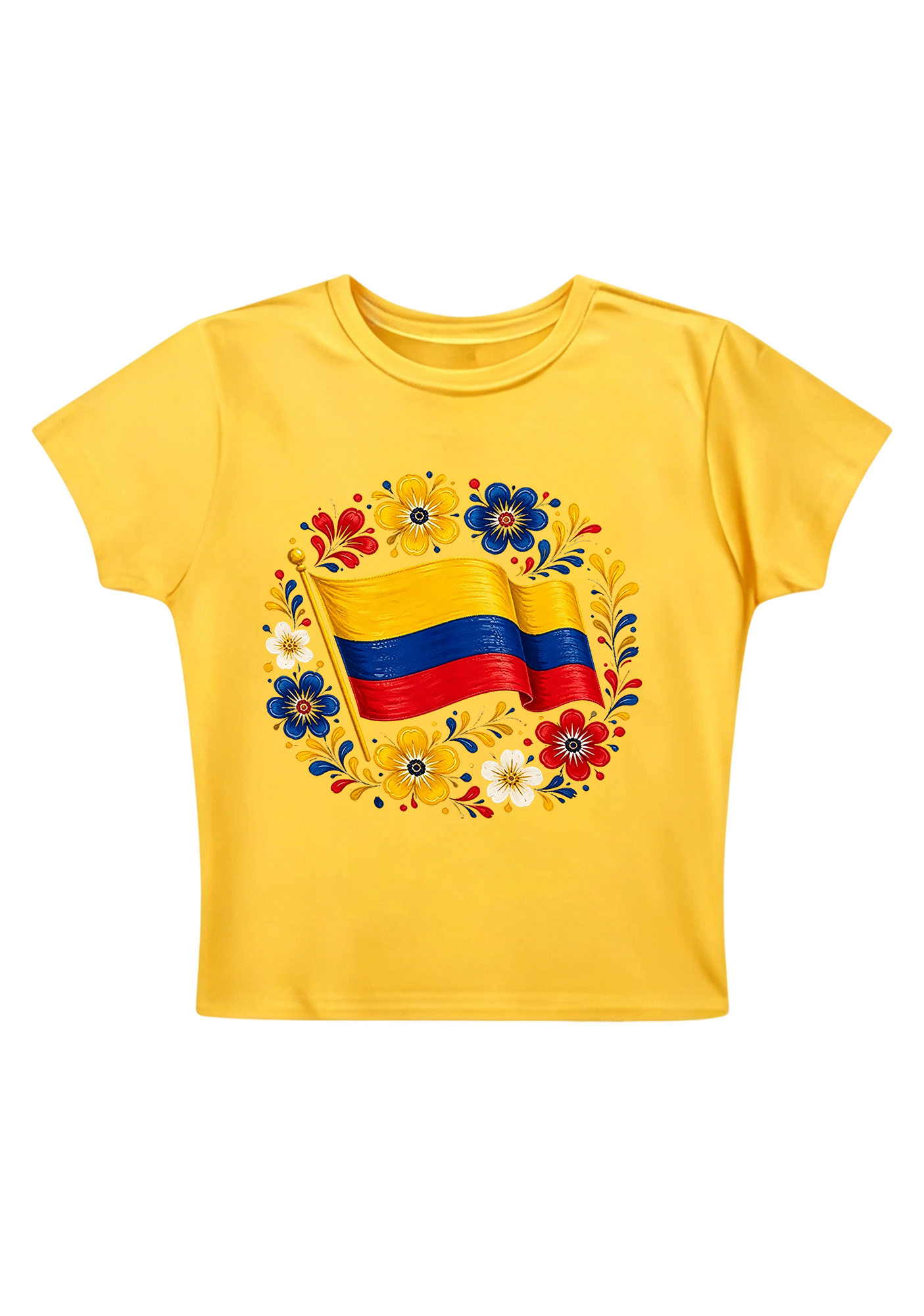 Colombian Flag Folk Art Floral Y2K Baby Tee