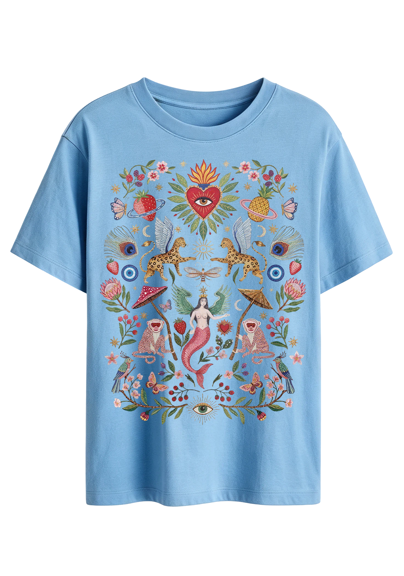 Mystical Folk Art Mermaid Graphic T-Shirt
