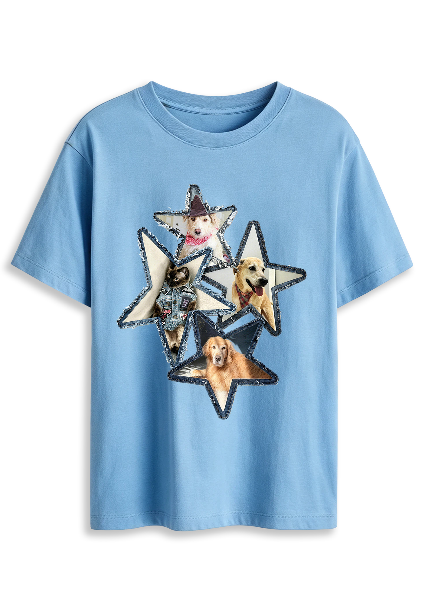 Star Patchwork Pet Dog Cat Cute Animal Graphic T-Shirt