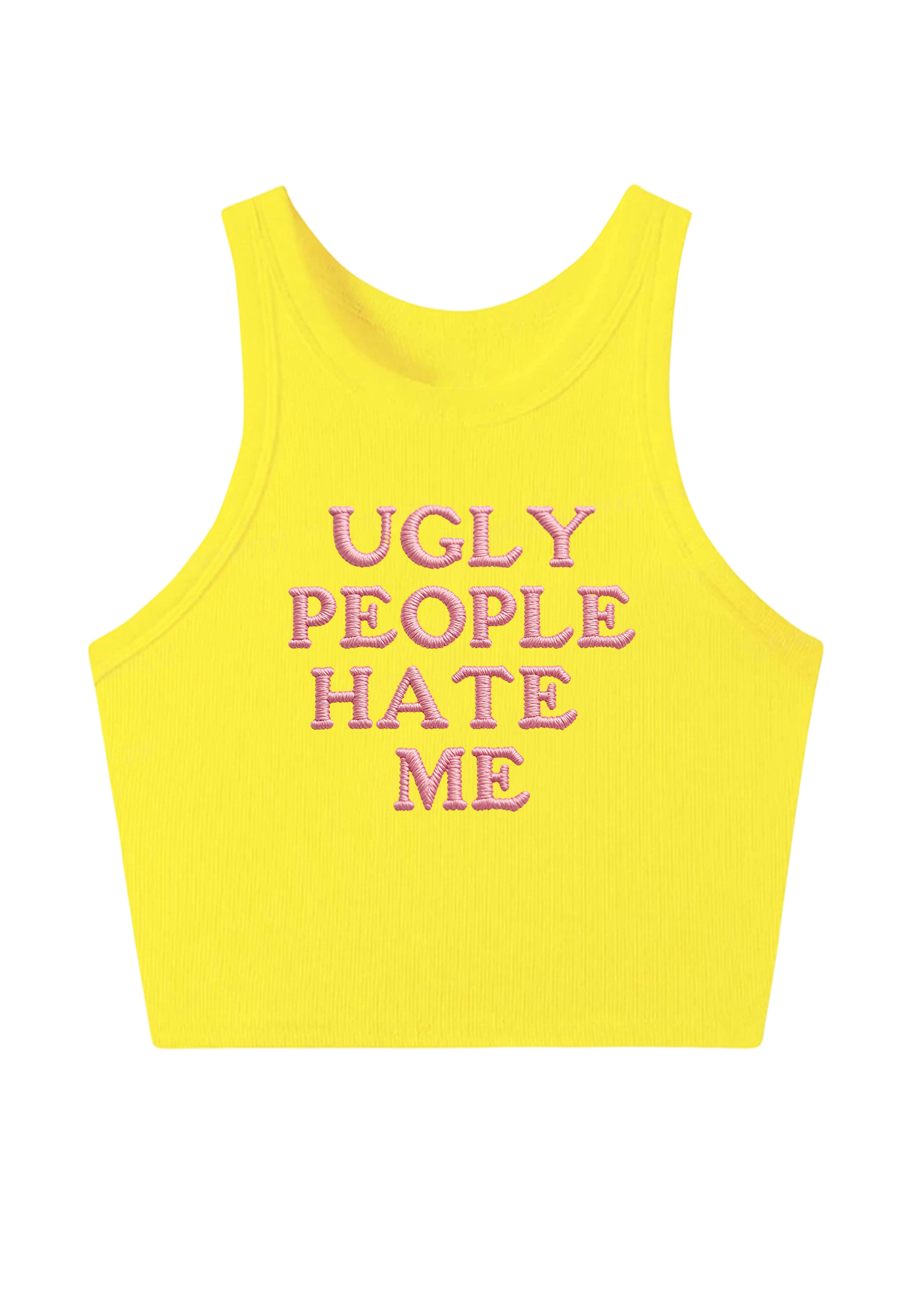 Ugly People Hate Me Embroidery Y2K Crop Tank Top