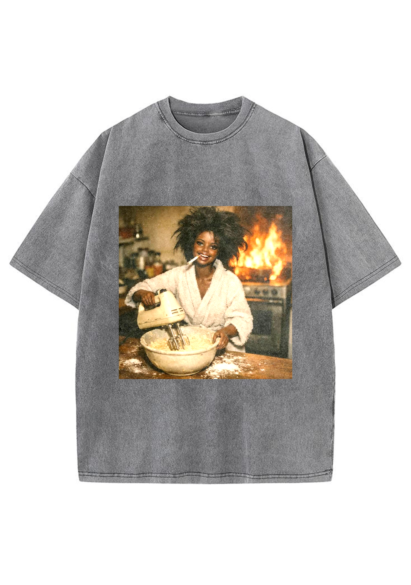 Fire Baker Funny Print Y2K Washed Tee