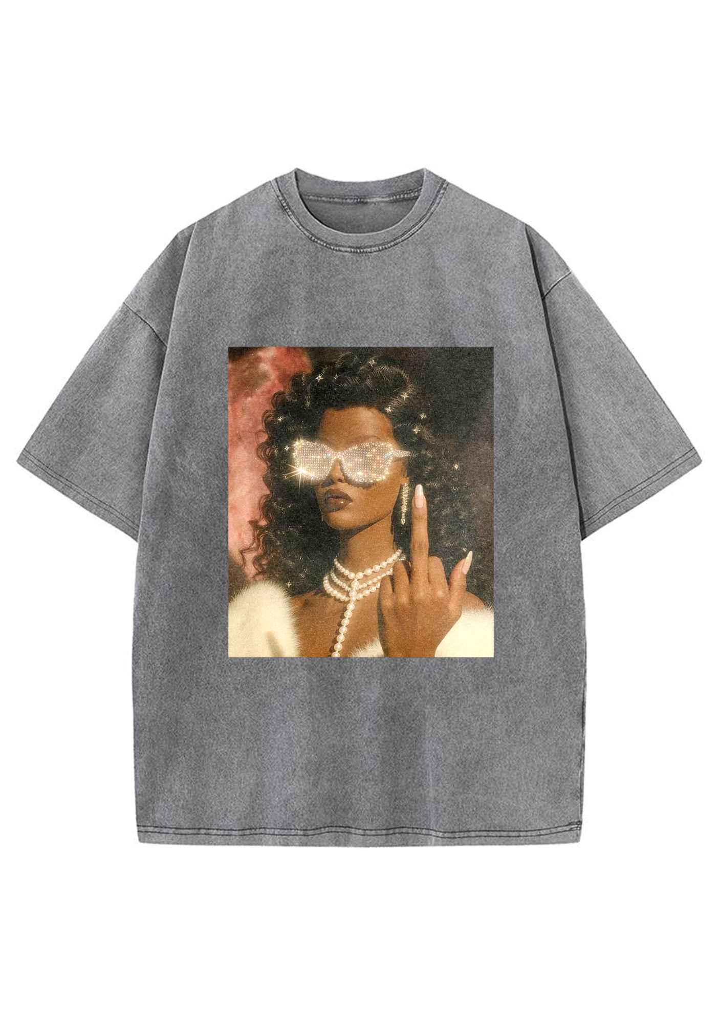 Diamond Shades Middle Finger Retro Y2K Washed Tee