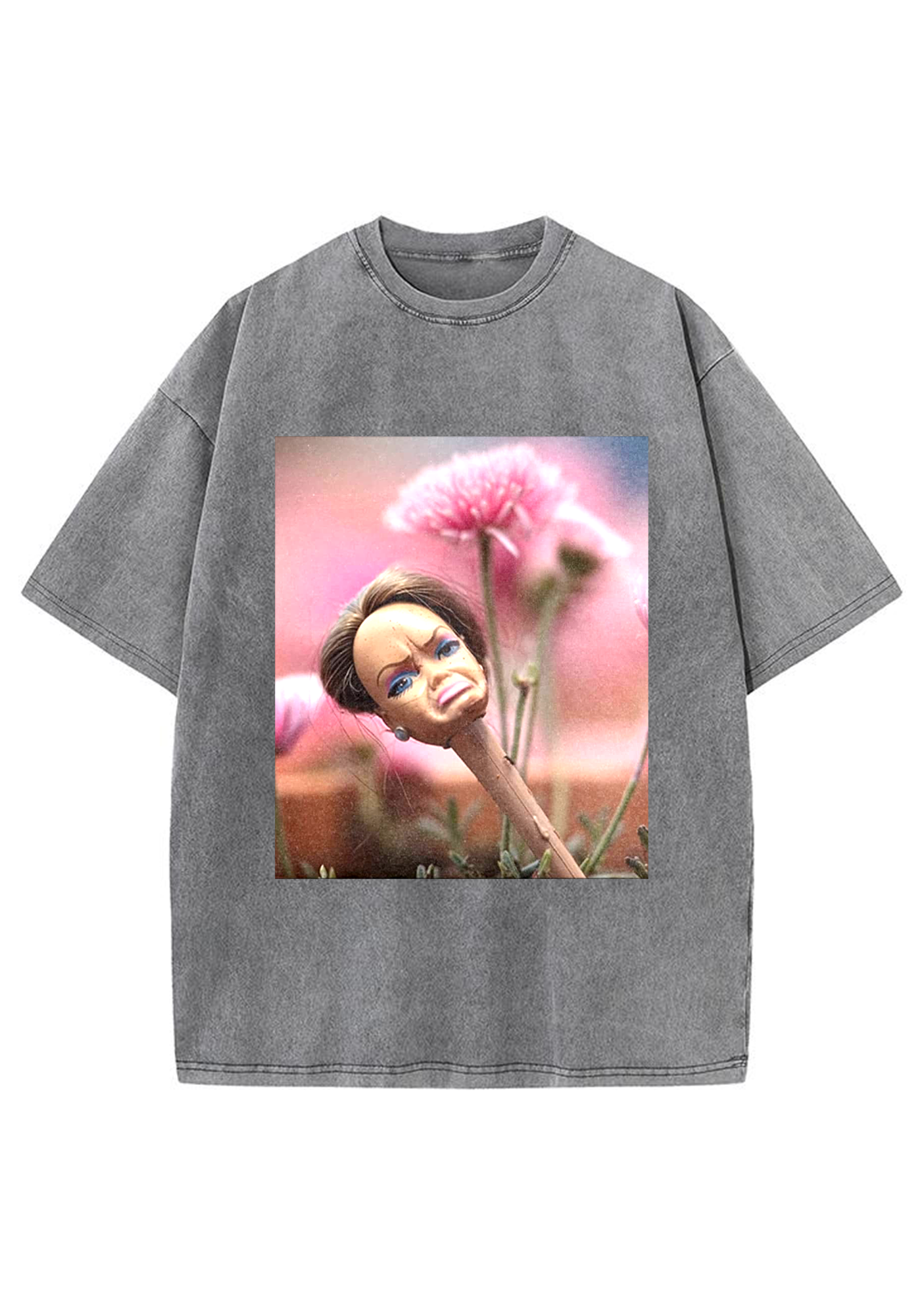 Pouty Barbie Flowerbed Meme Y2K Washed Tee