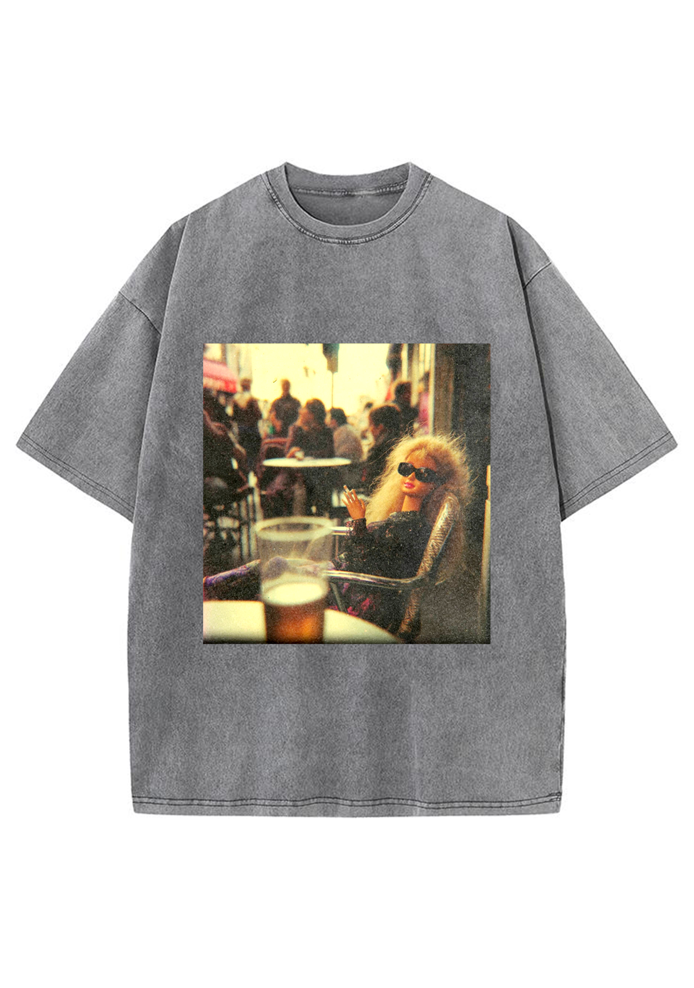 Retro Film Grain European Cafe Barbie Cool Washed Tee