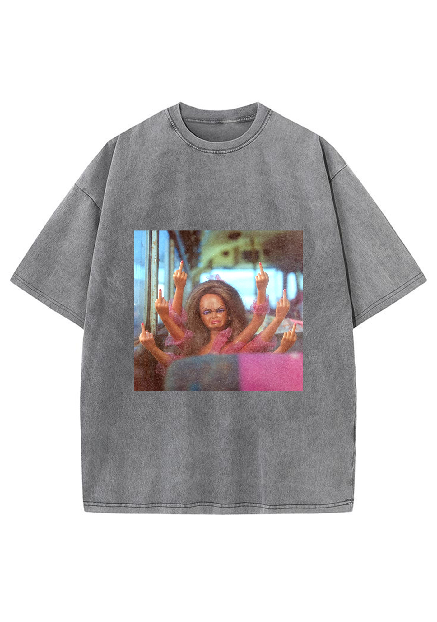 Y2K Aesthetic Zero Fucks Given Barbie Washed Tee