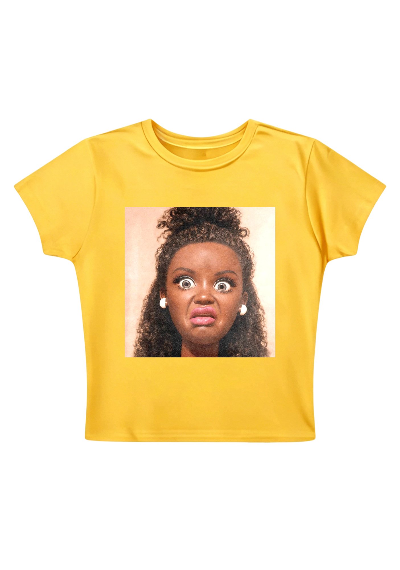 Shocked Face Doll Funny Y2K Baby Tee