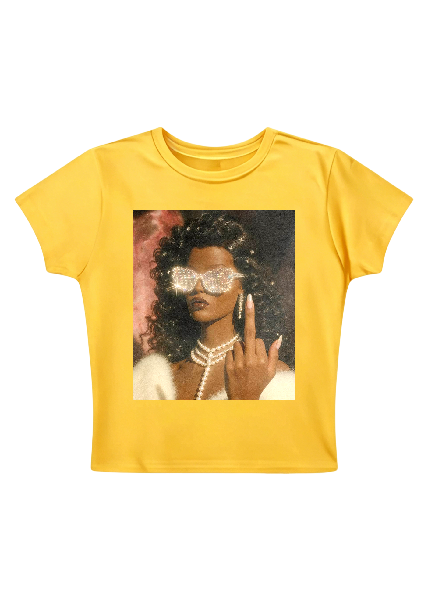 Diamond Shades Middle Finger Y2K Baby Tee