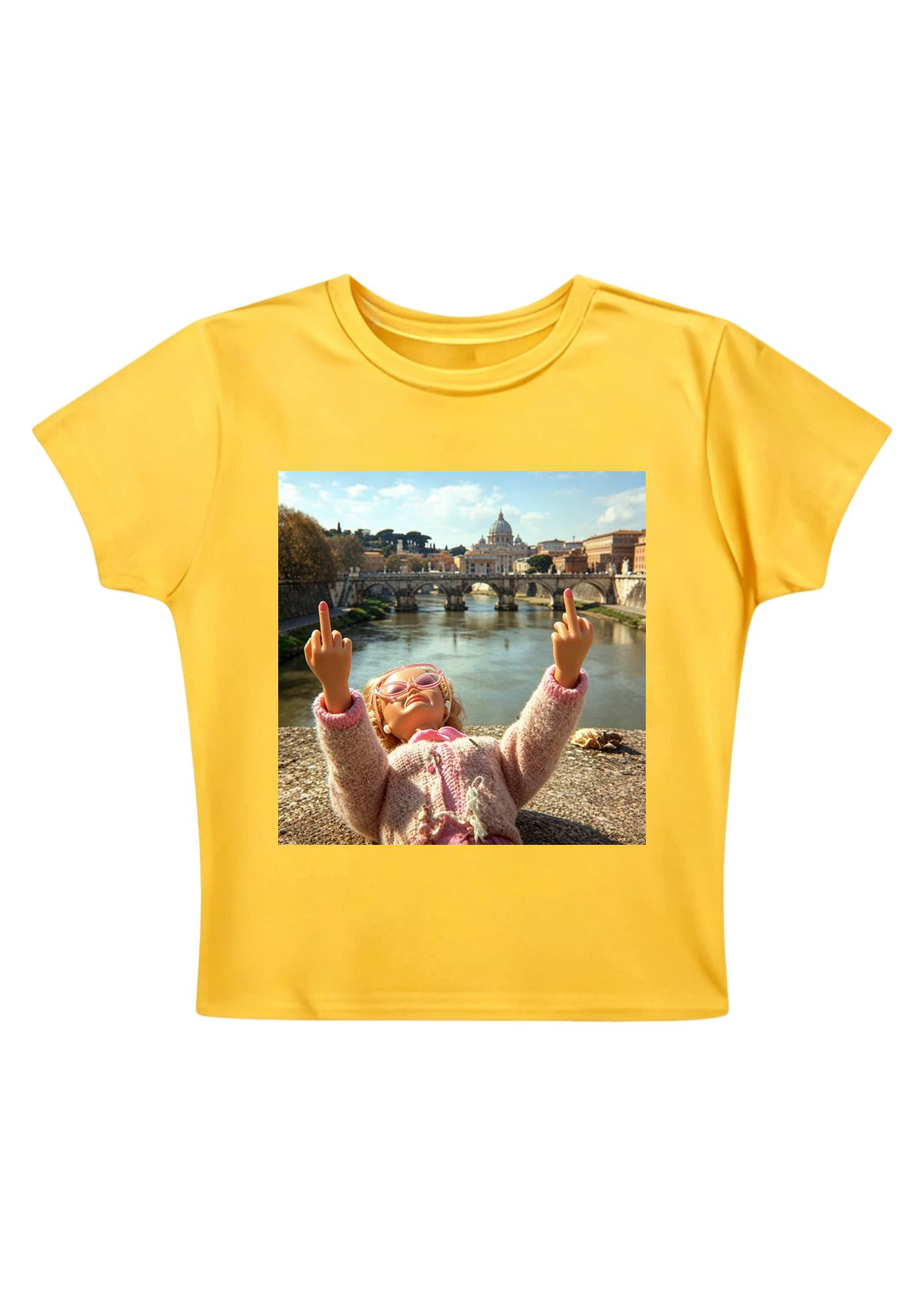 Rome Barbie Double Middle Finger Y2K Baby Tee