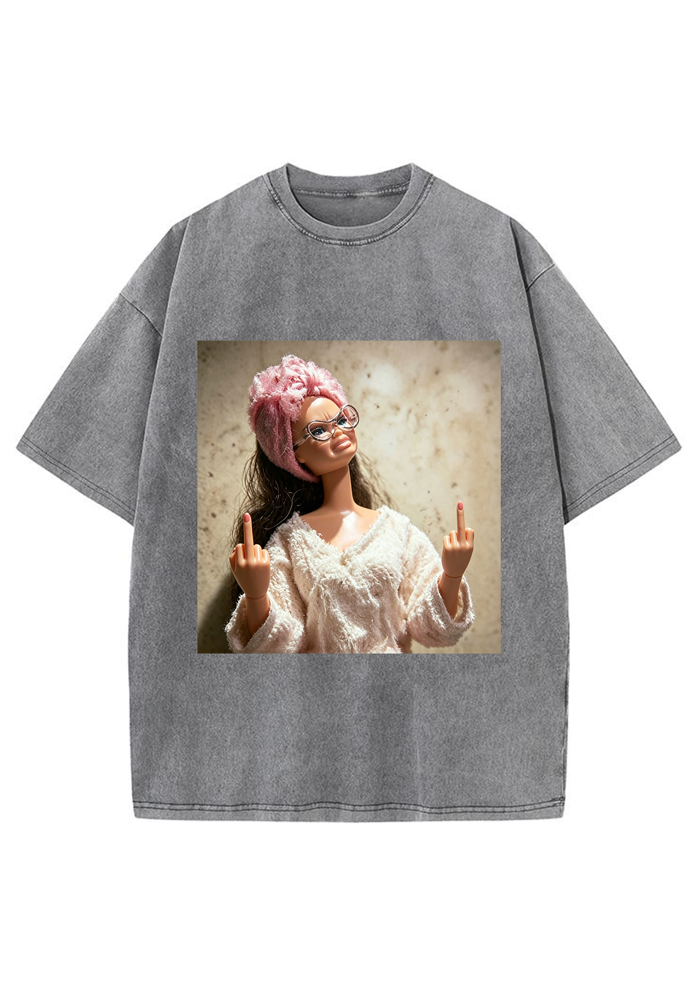Middle Finger Barbie Doll Meme Washed T-Shirt