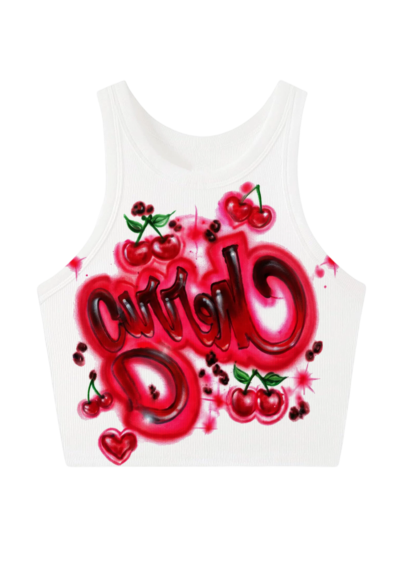 Graffiti Cherry Curvy D Bright Y2K Crop Tank Top