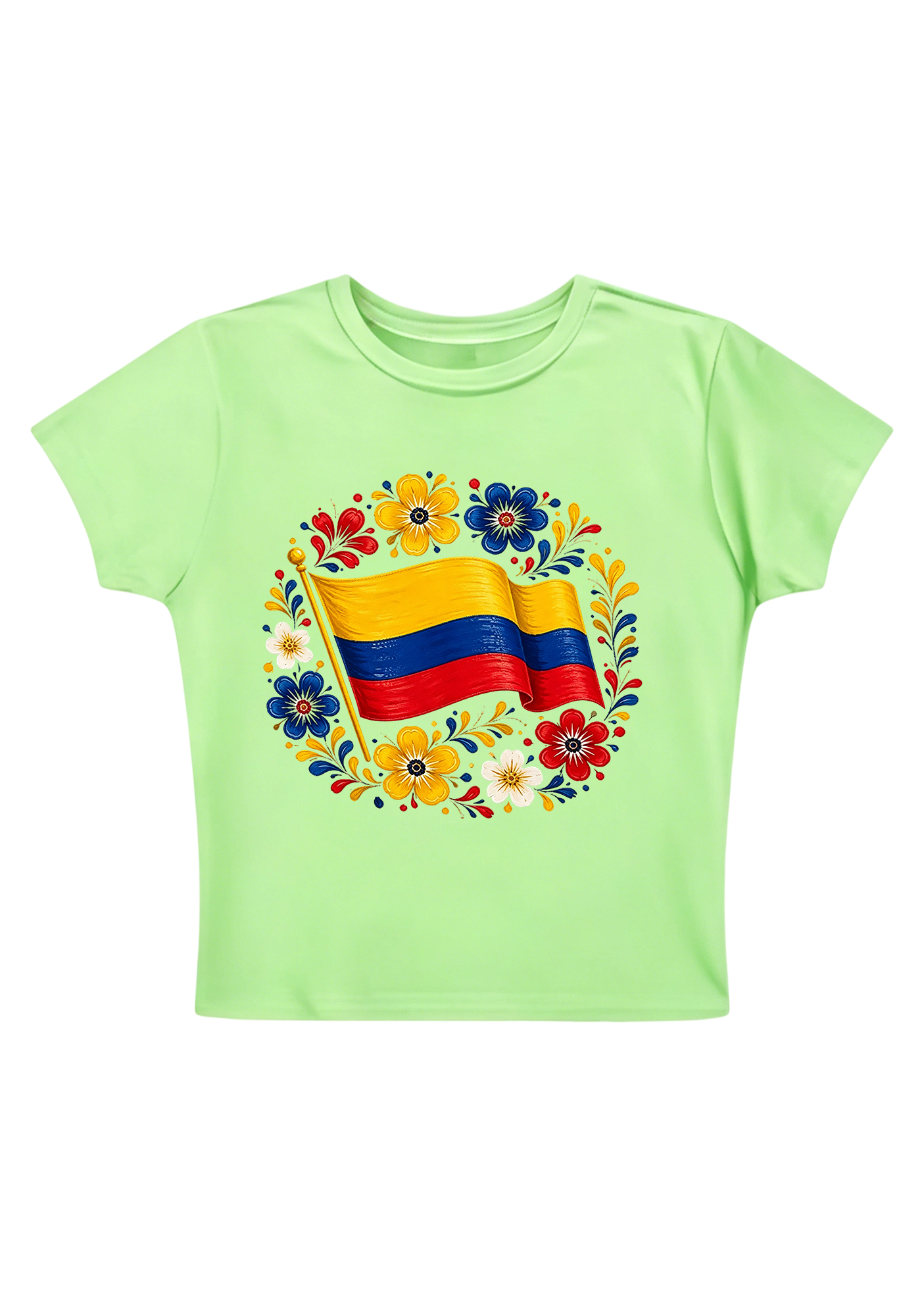 Colombian Flag Folk Art Floral Y2K Baby Tee