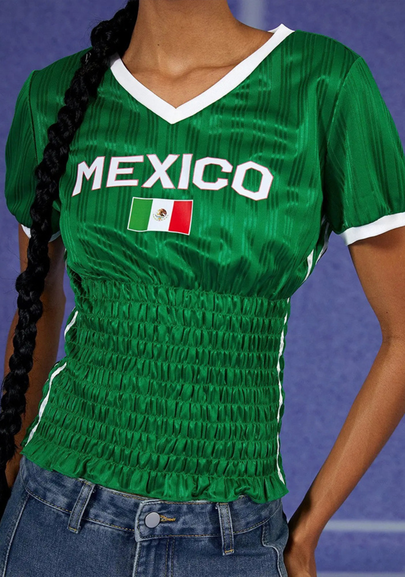 Mexico Flag Cinched Waist Crop Soccer Jersey Top