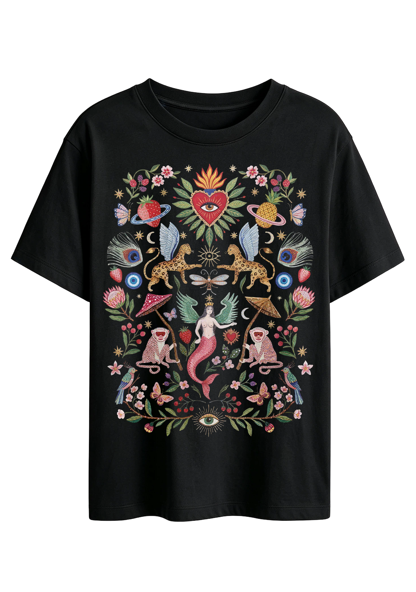 Mystical Folk Art Mermaid Graphic T-Shirt