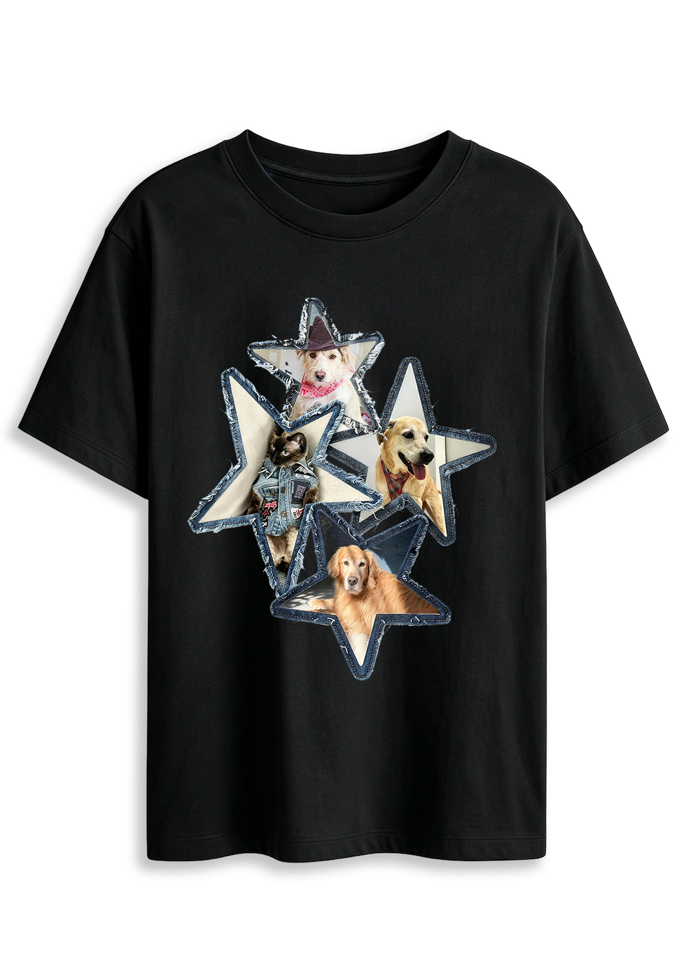 Star Patchwork Pet Dog Cat Cute Animal Graphic T-Shirt