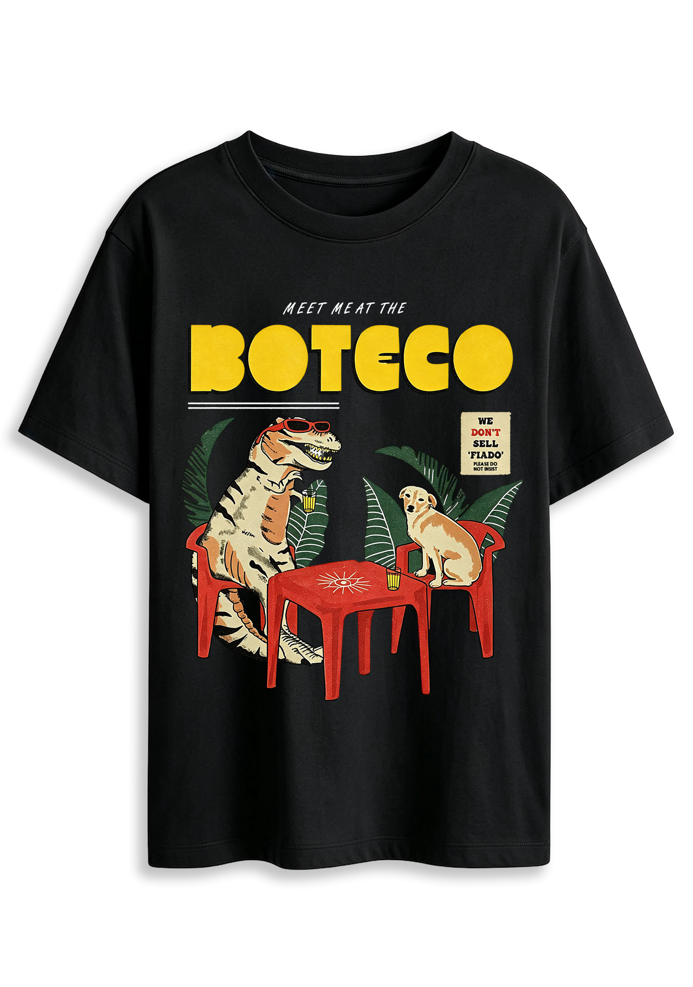 Fun Retro Dinosaur Dog Boteco Tropical Vintage Cartoon Graphic T-Shirt