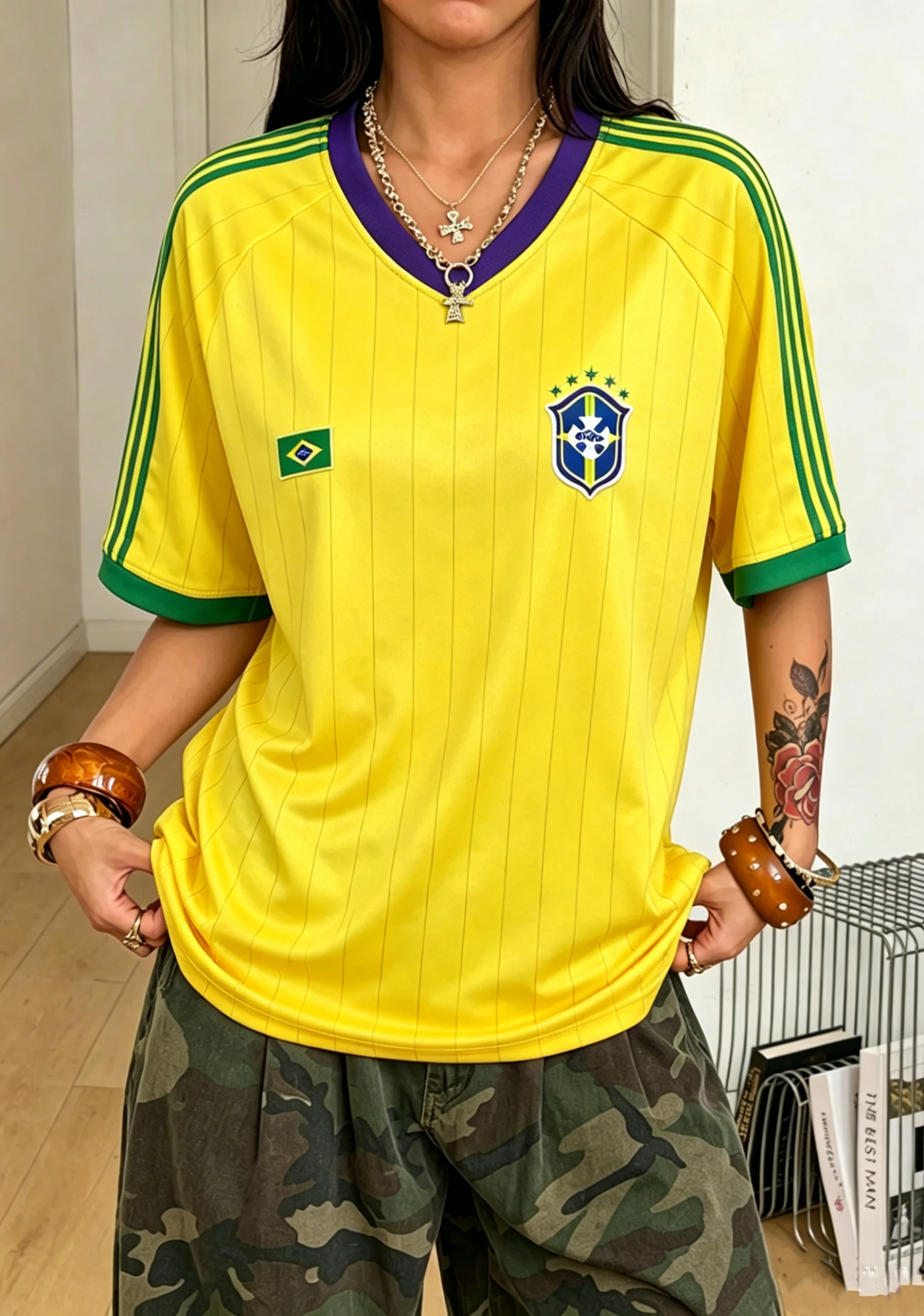 Retro Brazil National Team Yellow Striped Y2K Jersey Shirts