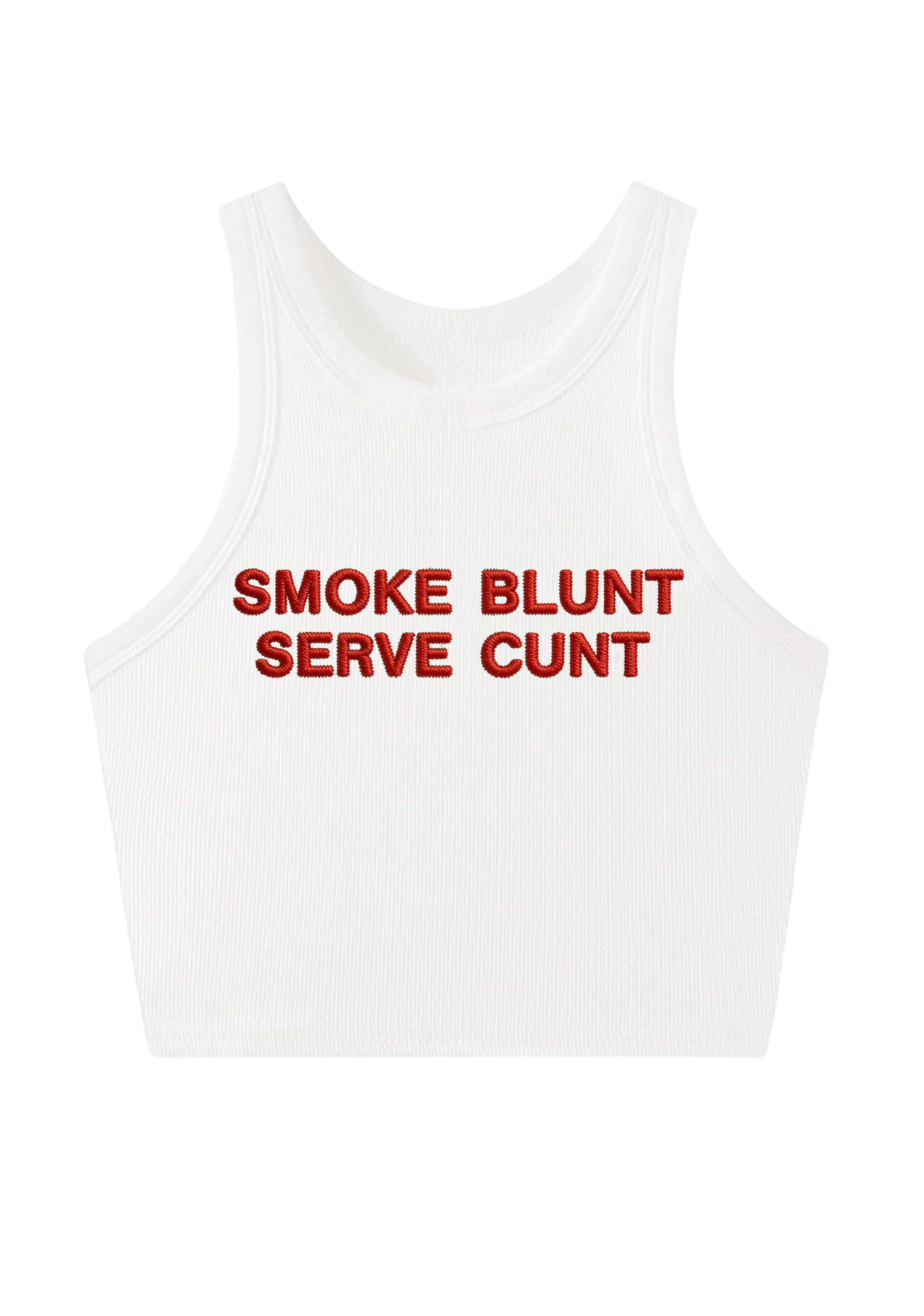 Smoke Blunt Serve Cunt Embroidery Y2K Crop Tank Top