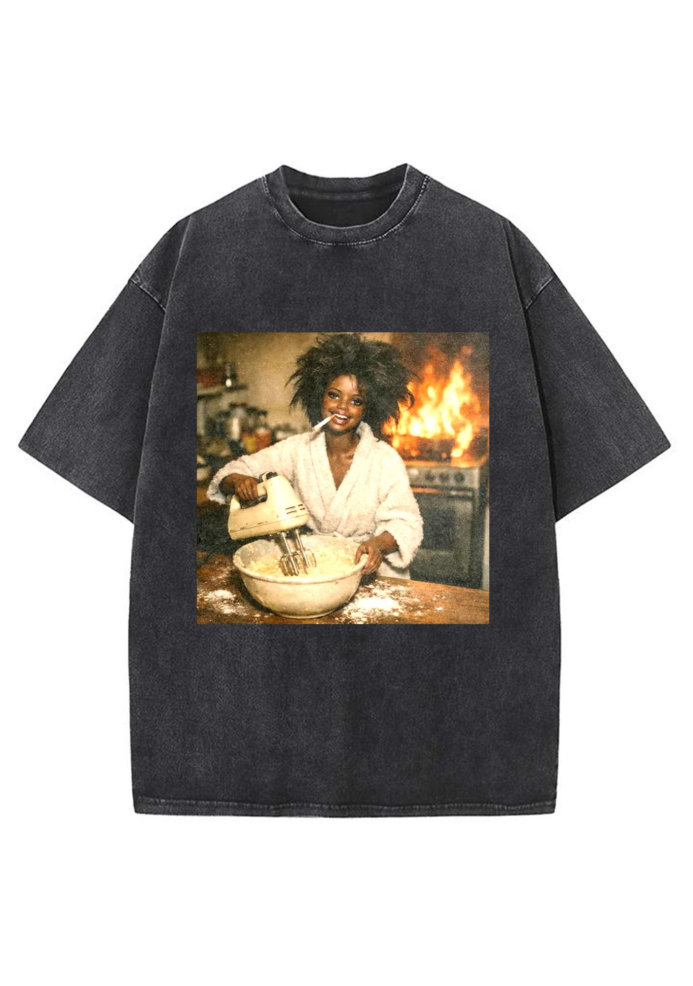 Fire Baker Funny Print Y2K Washed Tee